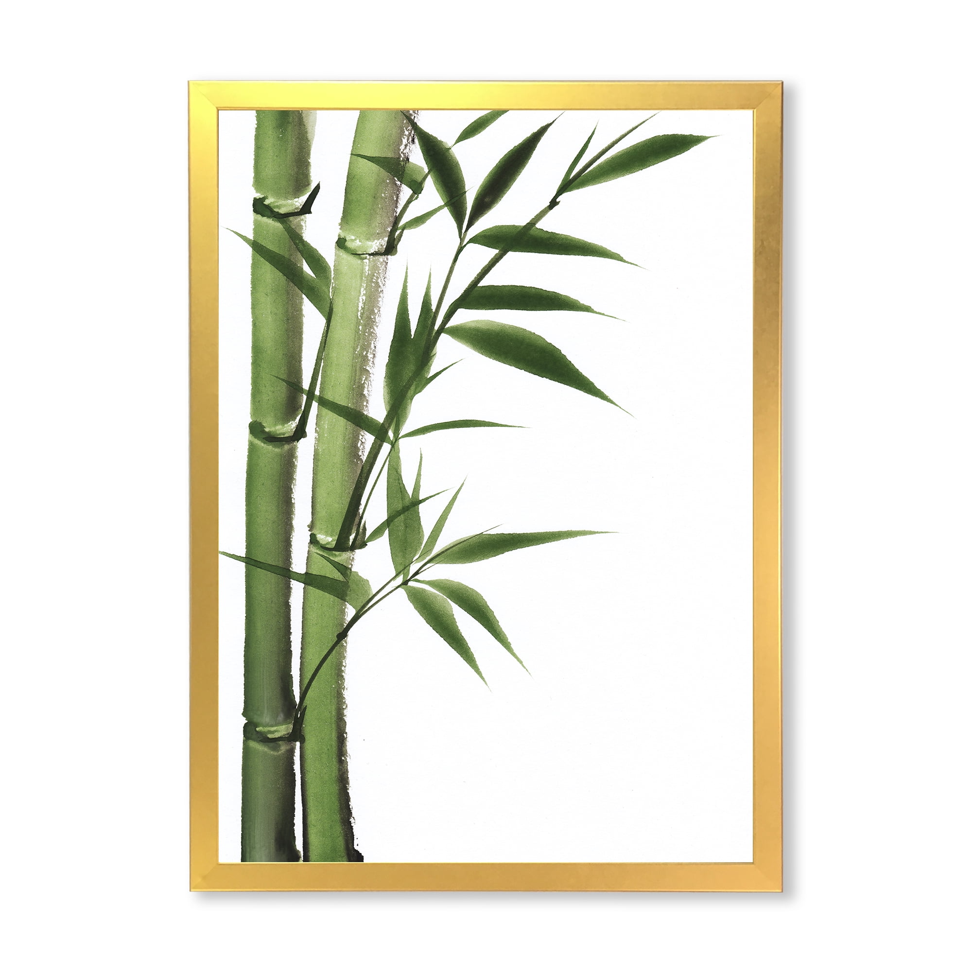 Designart 'Detail of Dark Green Bamboo and Leaves I' Traditional Framed Art Print