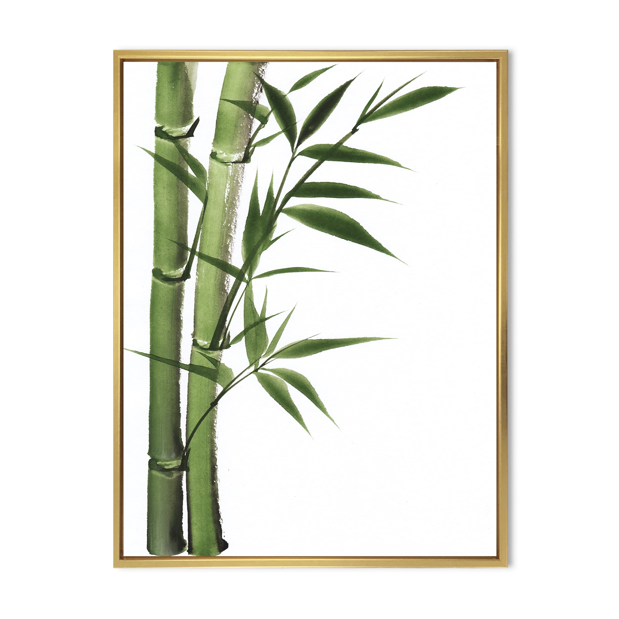 Designart 'Detail of Dark Green Bamboo and Leaves I' Traditional Framed Canvas Wall Art Print