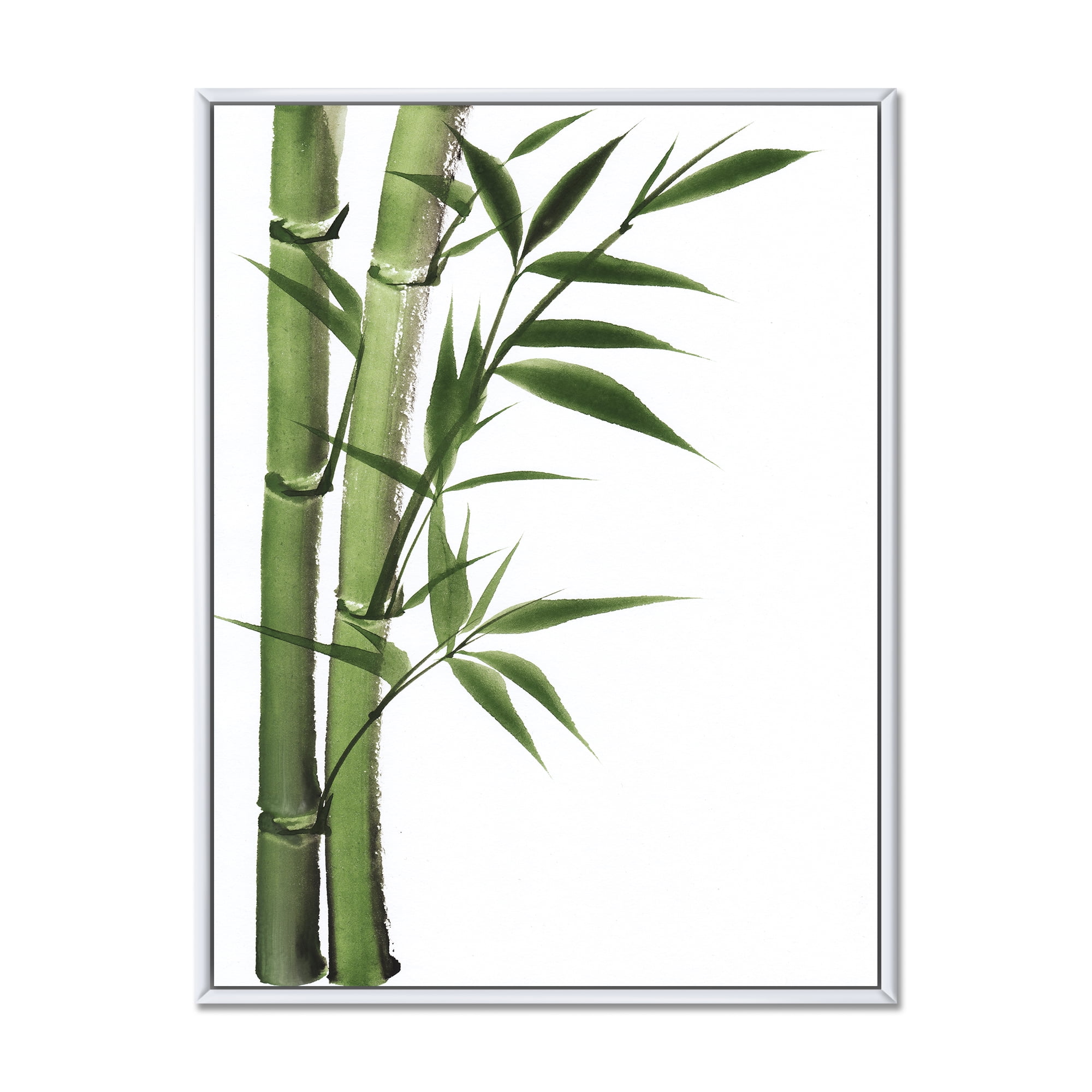 Designart 'Detail of Dark Green Bamboo and Leaves I' Traditional Framed Canvas Wall Art Print