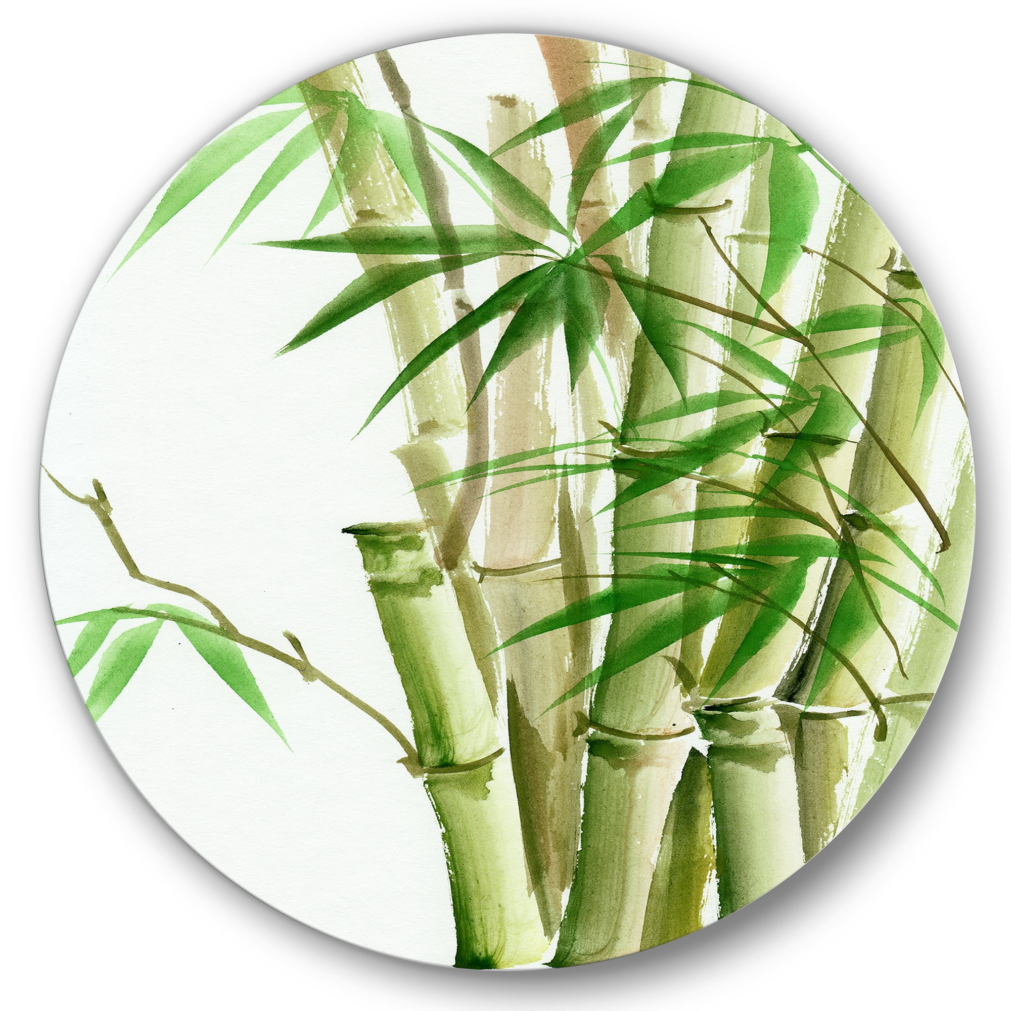 Designart 'Detail of Dark Green Bamboo and Leaves II' Traditional Circle Metal Wall Art 11x11 - Disc of 11