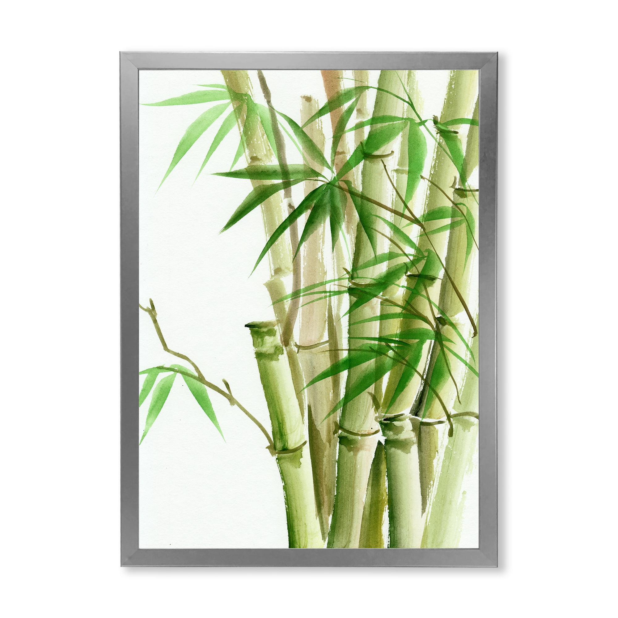 Designart 'Detail of Dark Green Bamboo and Leaves II' Traditional Framed Art Print