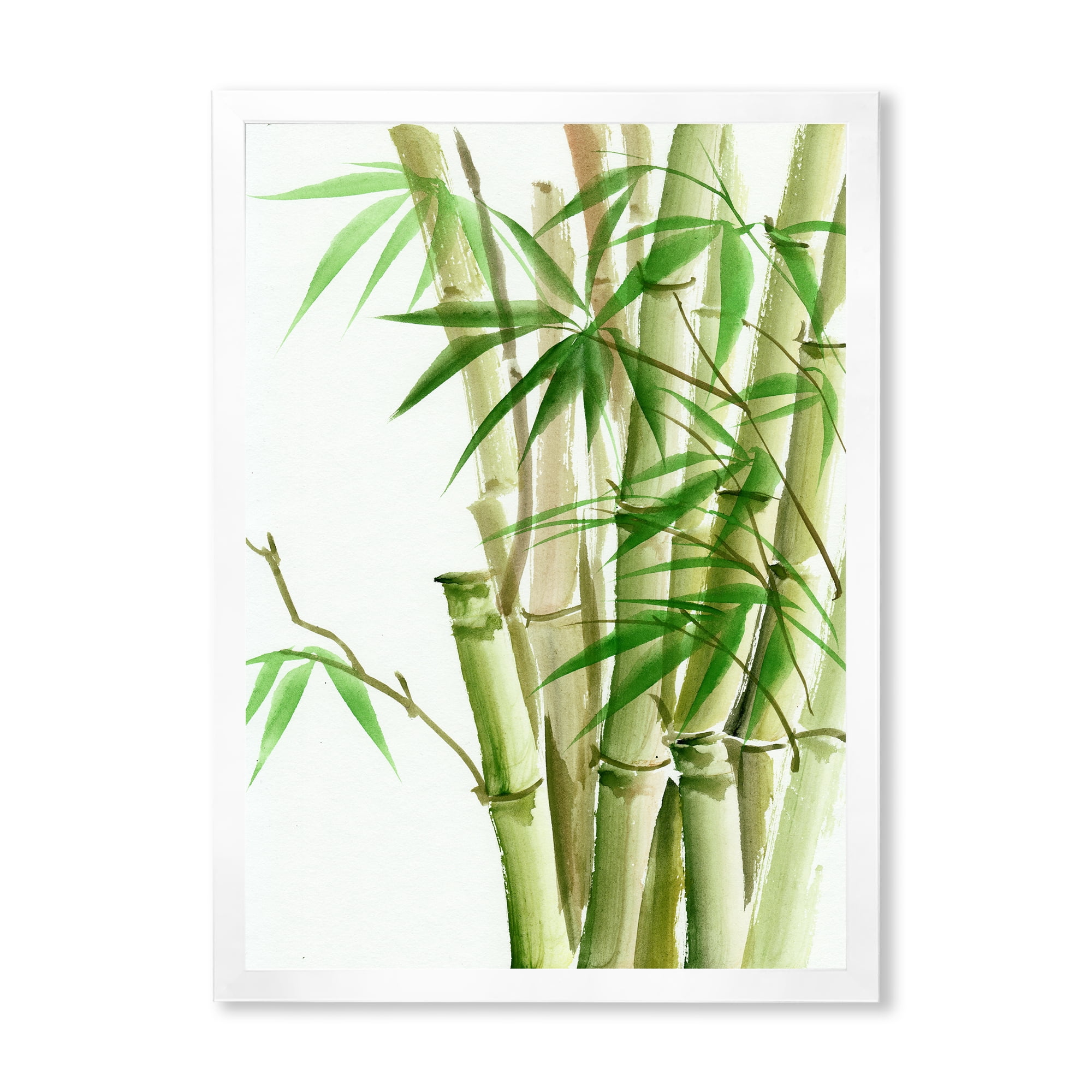 Designart 'Detail of Dark Green Bamboo and Leaves II' Traditional Framed Art Print