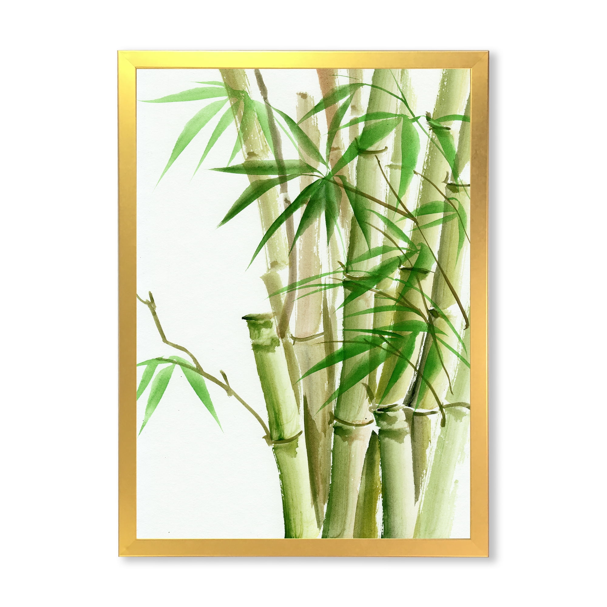 Designart 'Detail of Dark Green Bamboo and Leaves II' Traditional Framed Art Print