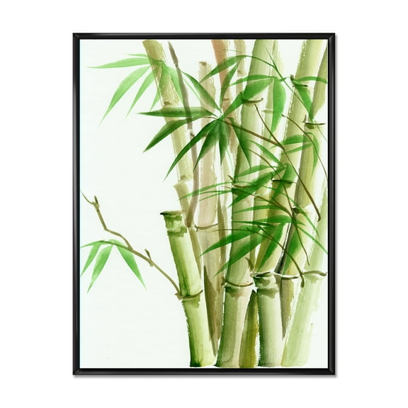 Designart 'Detail of Dark Green Bamboo and Leaves II' Traditional Framed Canvas Wall Art Print