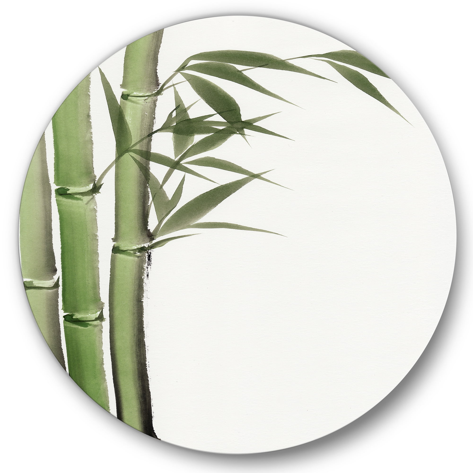Designart 'Detail of Dark Green Bamboo and Leaves IV' Traditional Circle Metal Wall Art 29x29 - Disc of 29