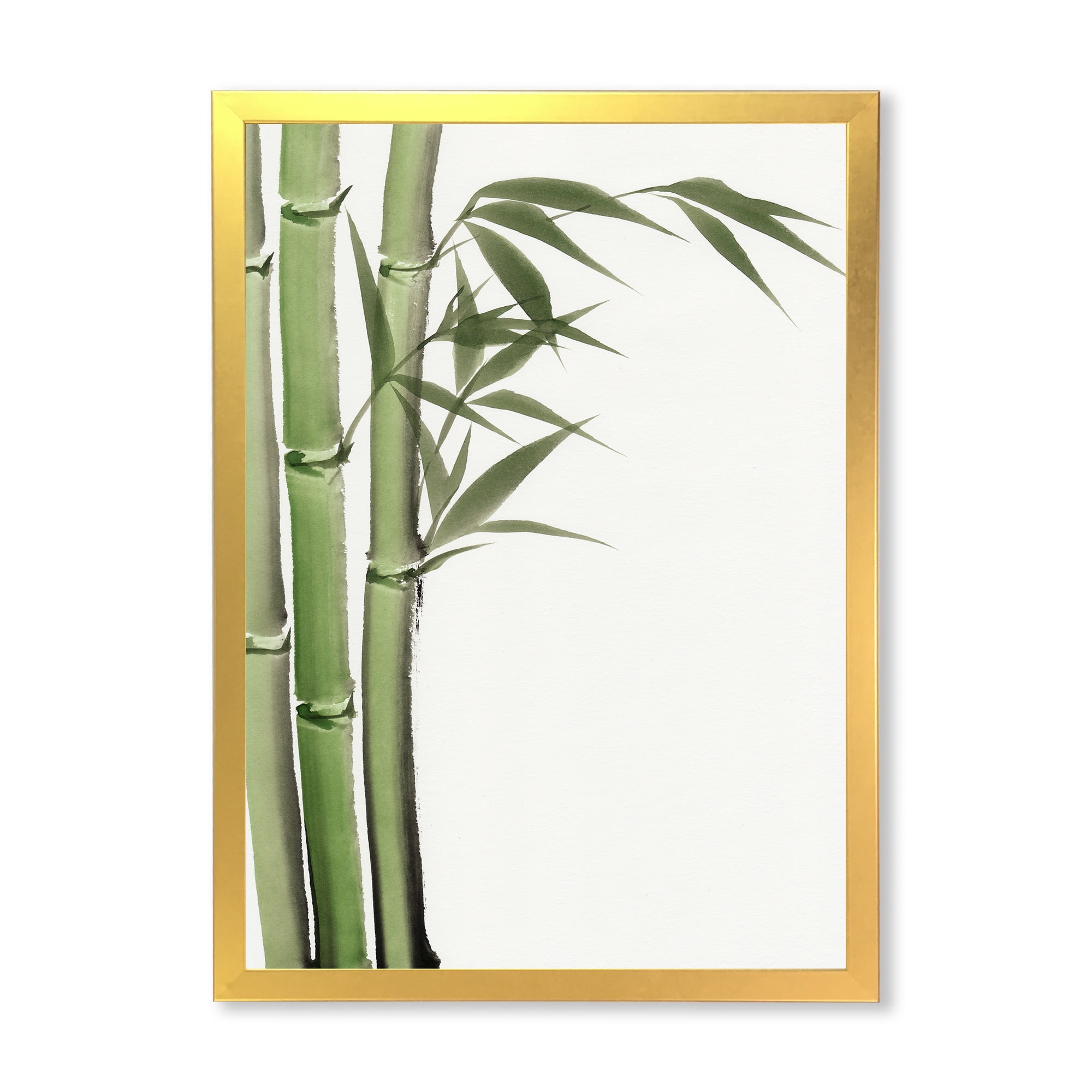 Designart 'Detail of Dark Green Bamboo and Leaves IV' Traditional Framed Art Print