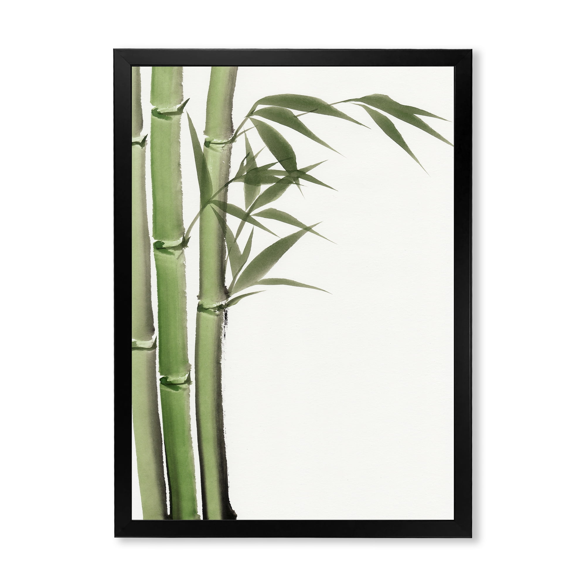 Designart 'Detail of Dark Green Bamboo and Leaves IV' Traditional Framed Art Print