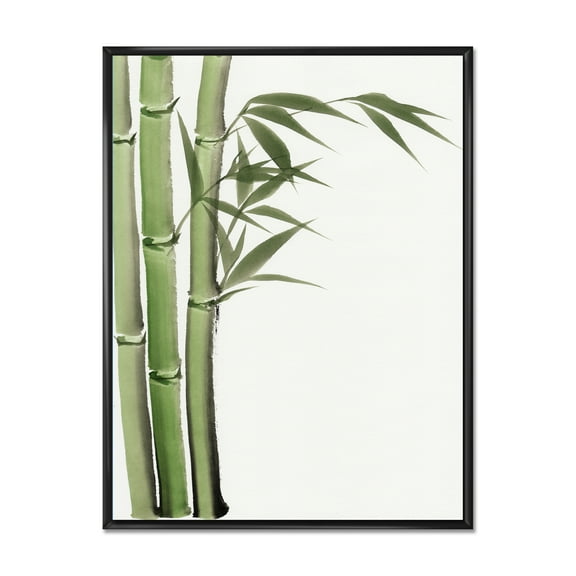 Designart 'Detail of Dark Green Bamboo and Leaves IV' Traditional Framed Canvas Wall Art Print