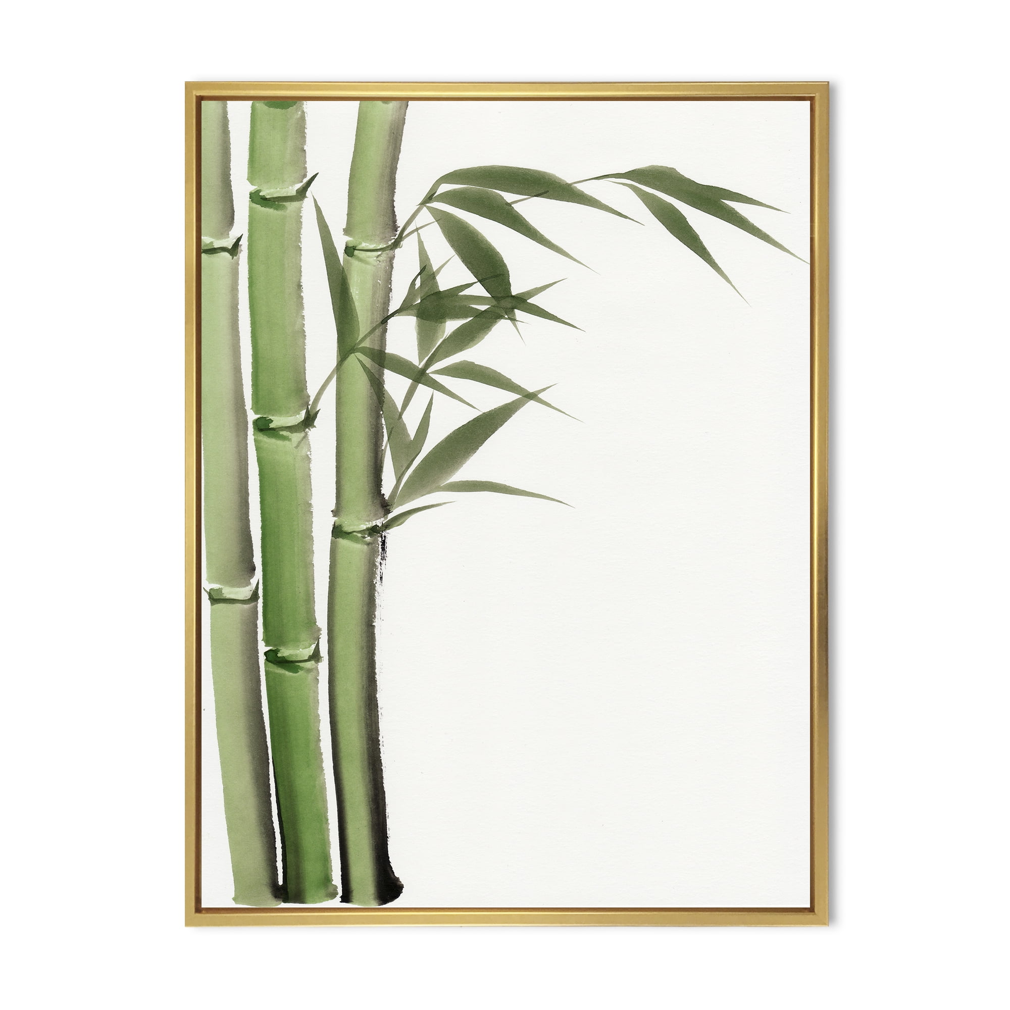 Designart 'Detail of Dark Green Bamboo and Leaves IV' Traditional Framed Canvas Wall Art Print