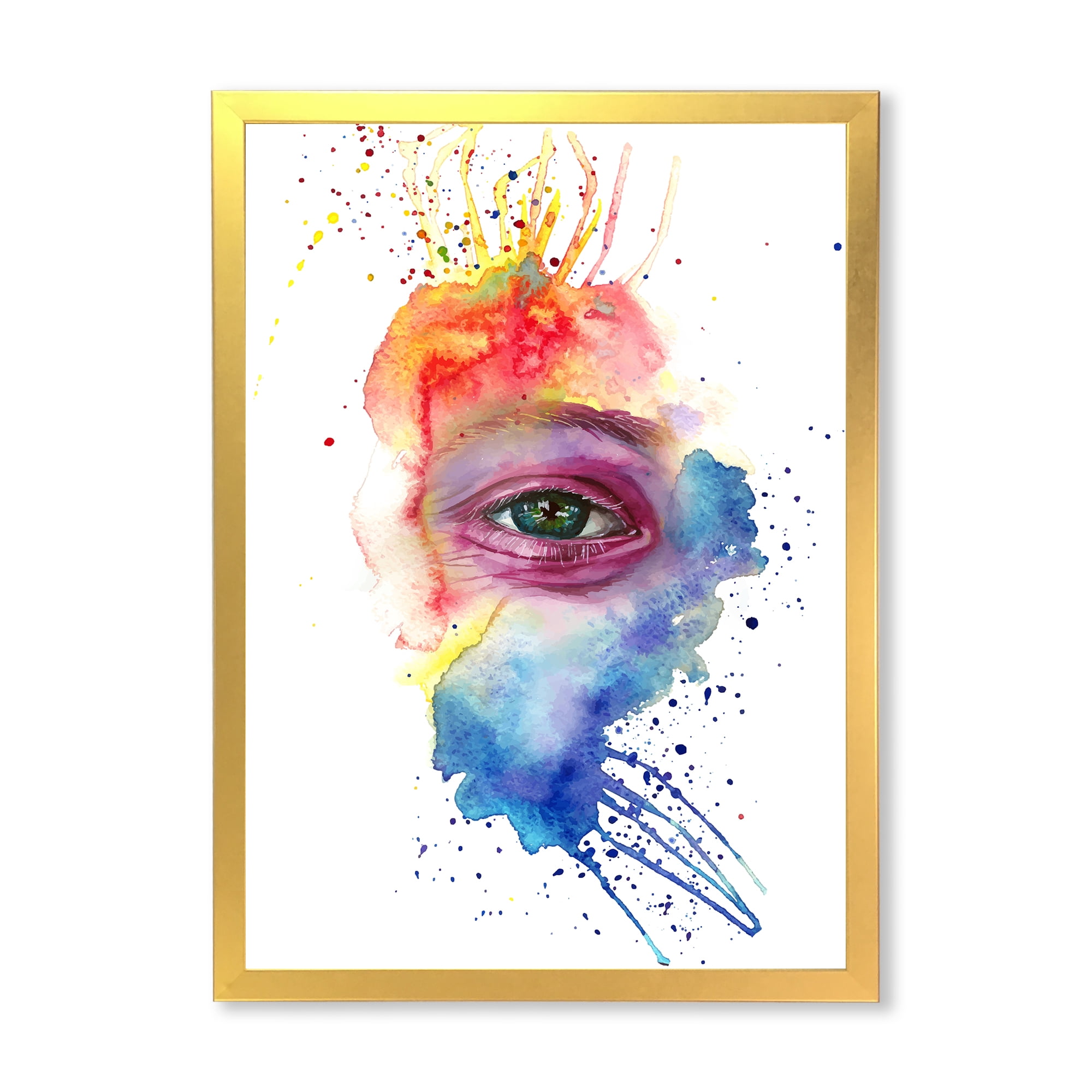 Designart 'Detail of Eye In Rainbow-Colored Face Portrait' Bohemian & Eclectic Framed Art Print
