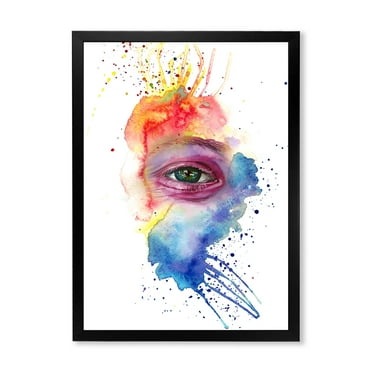 Designart 'Detail of Eye In Rainbow-Colored Face Portrait' Bohemian & Eclectic Framed Art Print