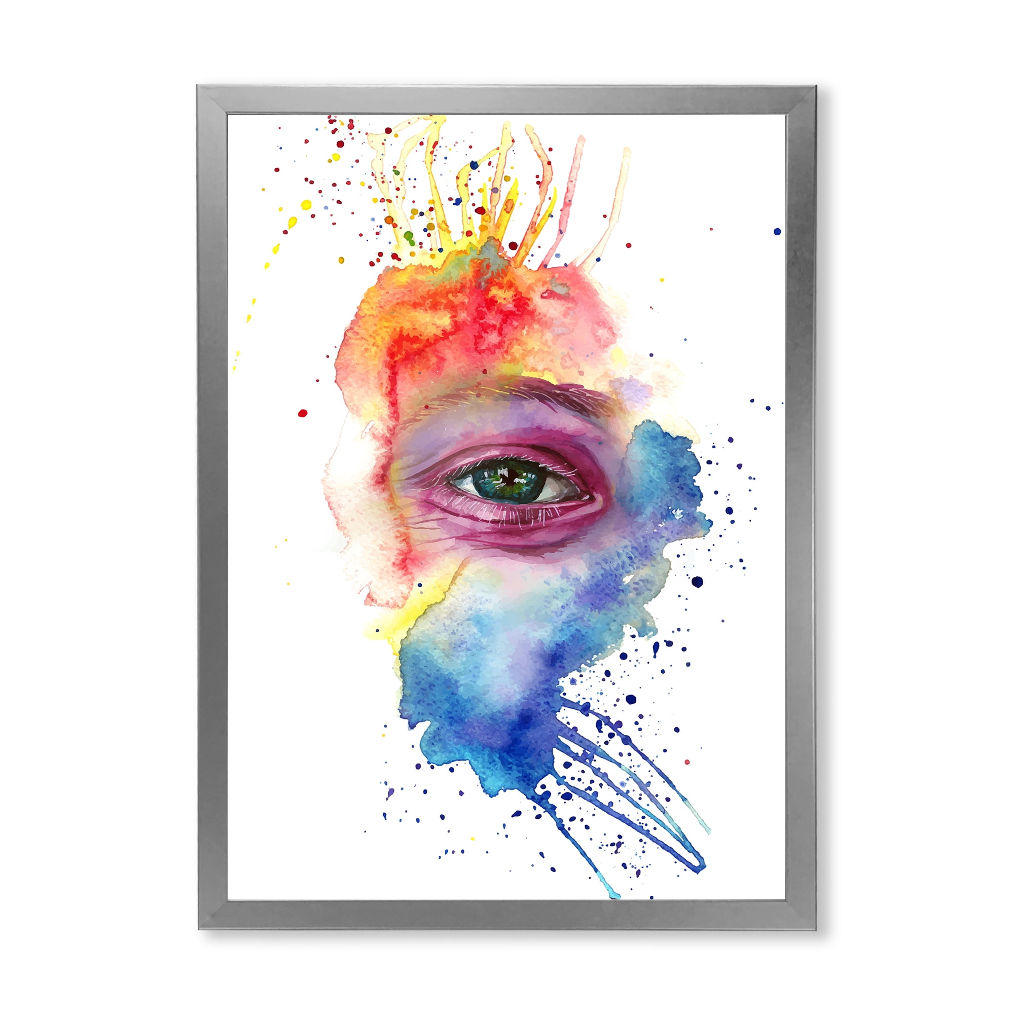 Designart 'Detail of Eye In Rainbow-Colored Face Portrait' Bohemian & Eclectic Framed Art Print