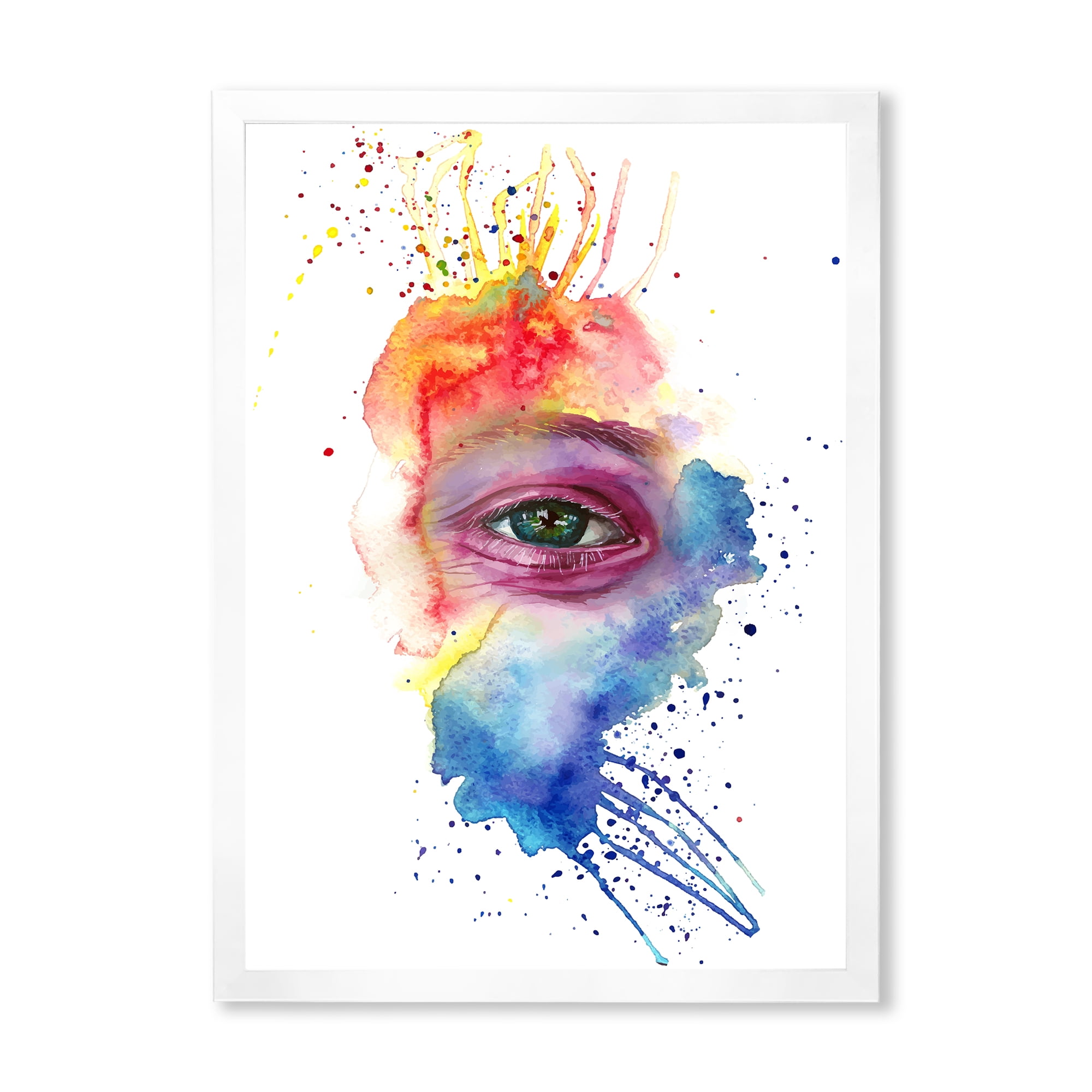 Designart 'Detail of Eye In Rainbow-Colored Face Portrait' Bohemian & Eclectic Framed Art Print