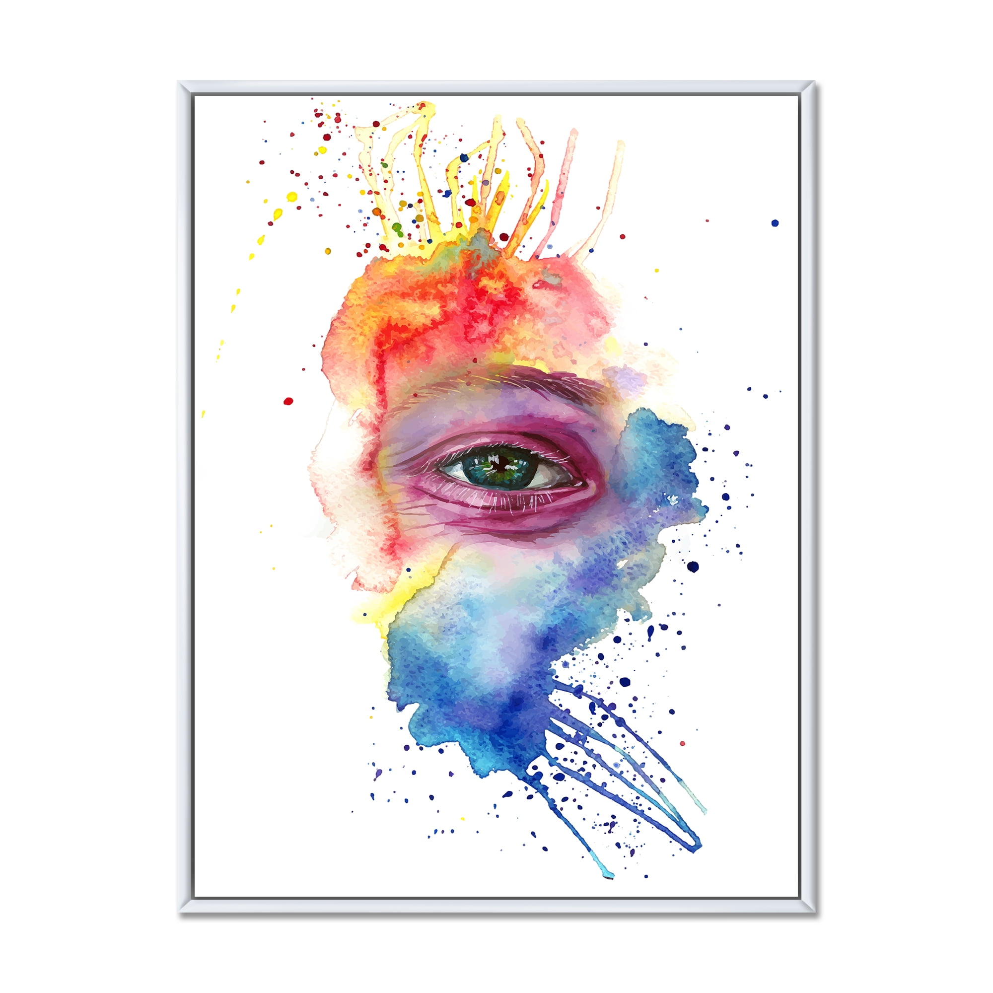 Designart 'Detail of Eye In Rainbow-Colored Face Portrait' Bohemian & Eclectic Framed Canvas Wall Art Print
