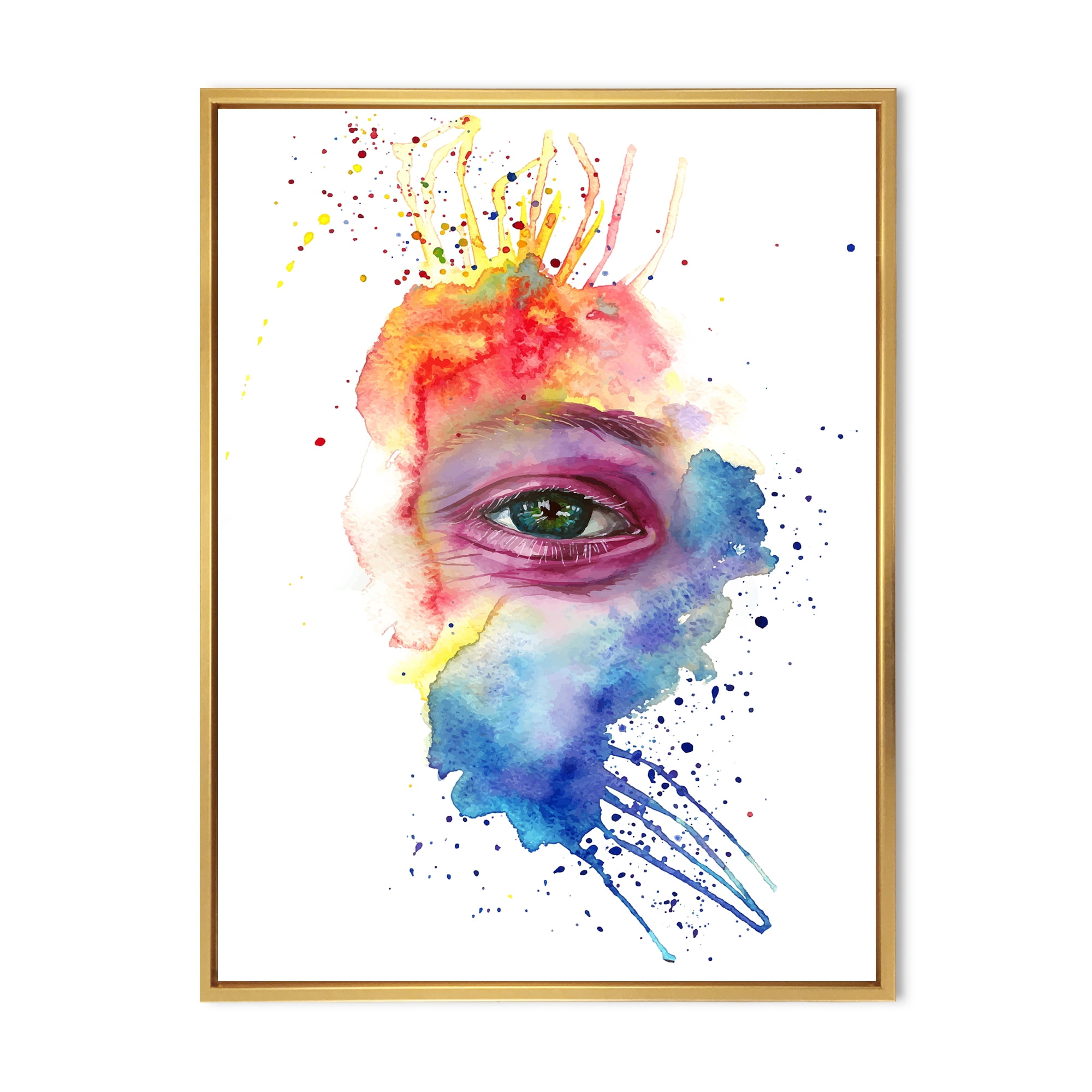 Designart 'Detail of Eye In Rainbow-Colored Face Portrait' Bohemian & Eclectic Framed Canvas Wall Art Print