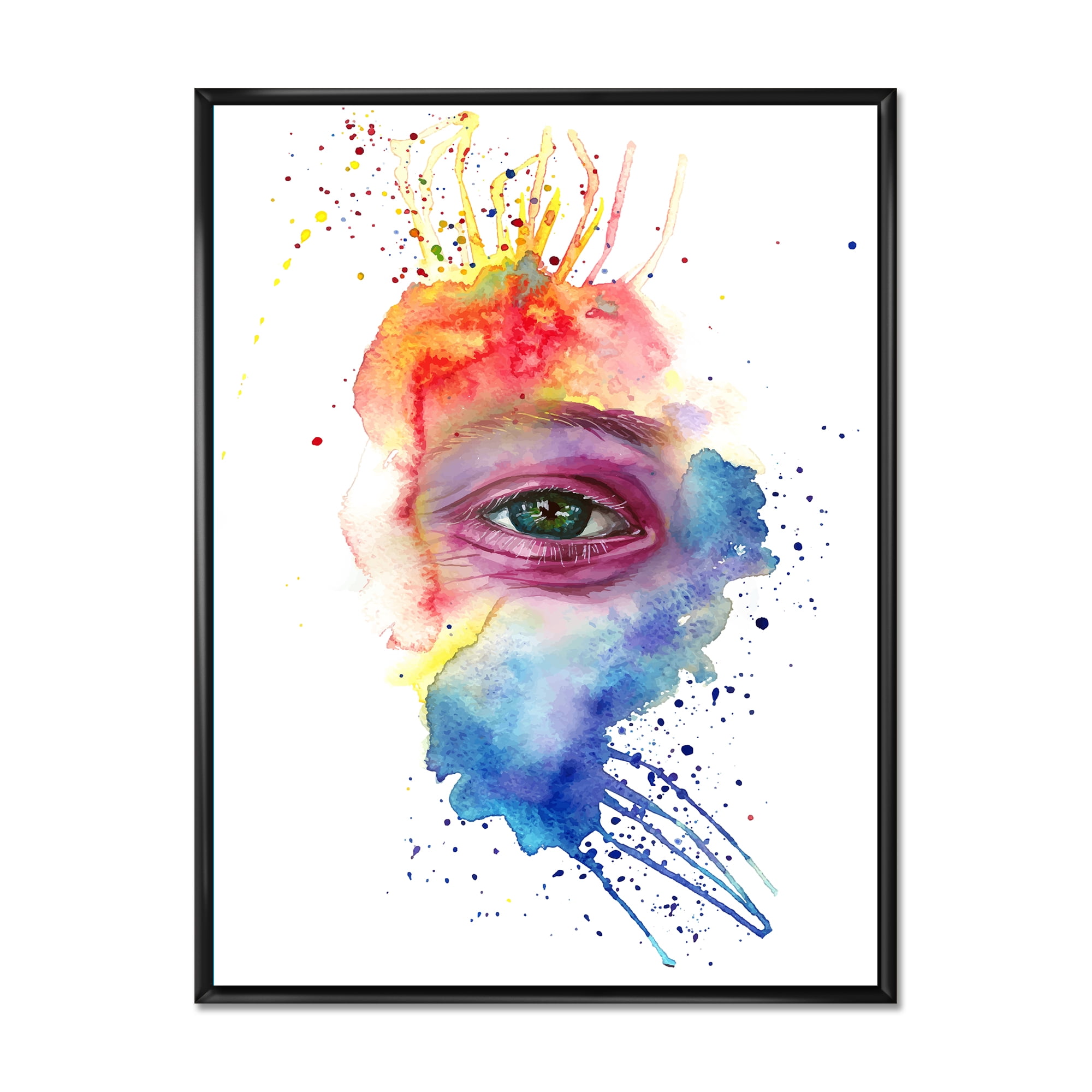 Designart 'Detail of Eye In Rainbow-Colored Face Portrait' Bohemian & Eclectic Framed Canvas Wall Art Print