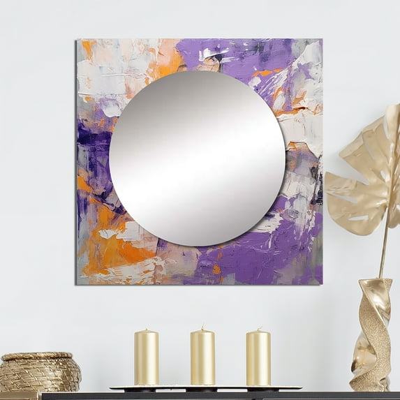 Designart "Developing Motions Abstract Expression III" Abstract Painting Square Mirror For Wall Decor - Large Purple Square Mirror Printed Wall Decor - Modern Square Living Room Mirror