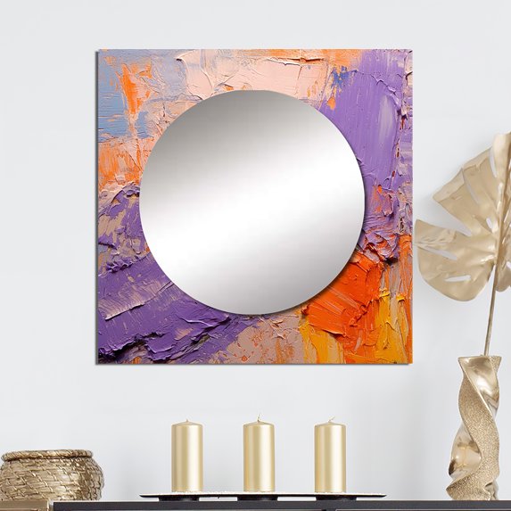 Designart "Developing Motions Abstract Expression" Abstract Painting Square Mirror Wall Decor Modern - Large Purple Square Bathroom Mirror - Square Printed Wall Mirror Art
