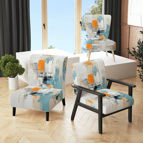 Designart "Dialogue With Minimalism Serene Blue Abstract" Upholstered Abstract Painting Accent Chair and Modern & Contemporary Arm Chair - Multiple Color & Pattern