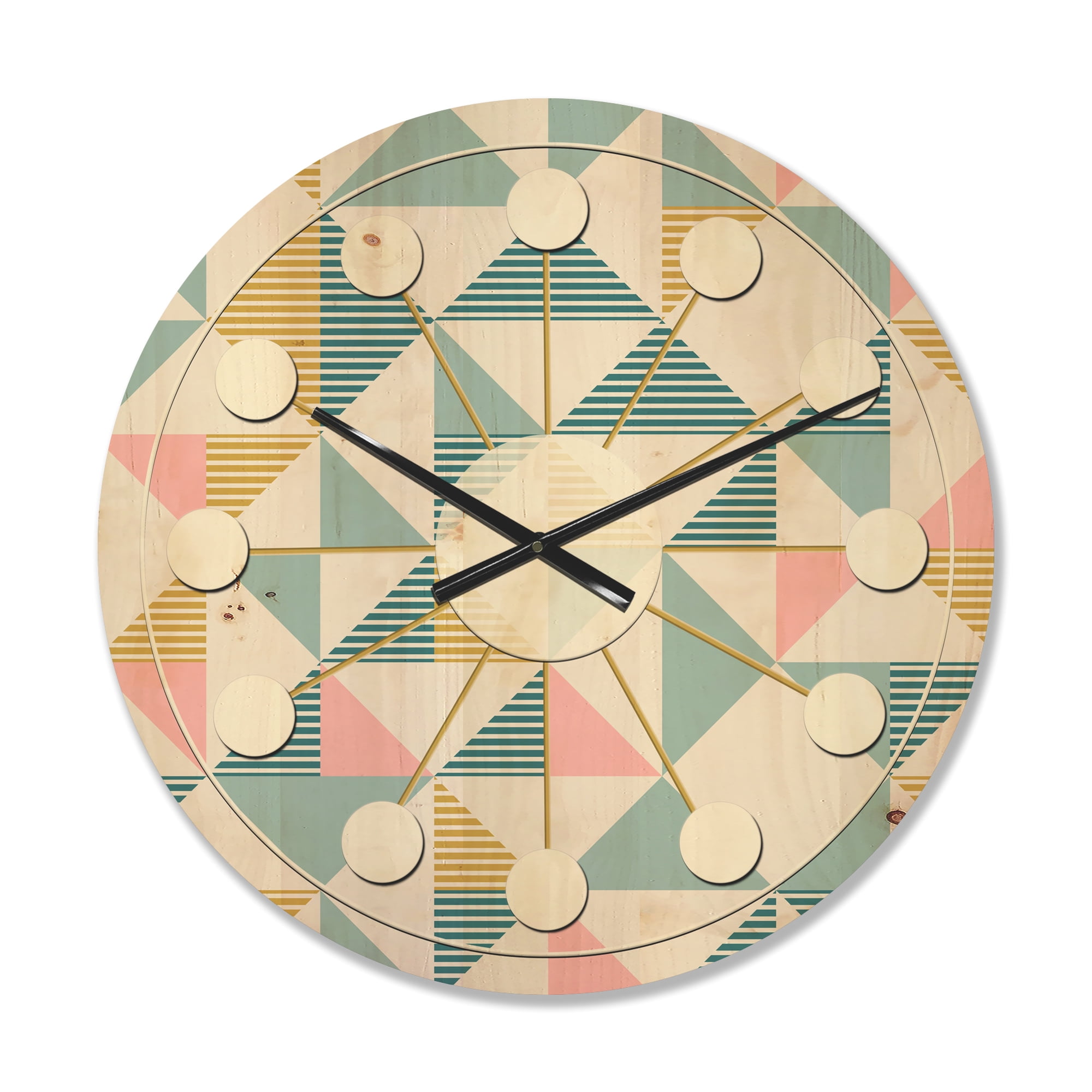 Designart 'Diamond Retro Pattern I' Mid-Century Modern Wood Wall Clock