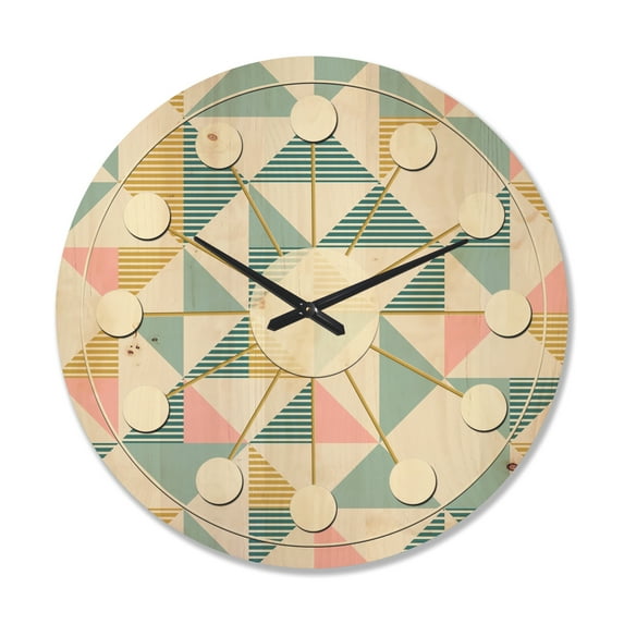 Designart 'Diamond Retro Pattern I' Mid-Century Modern Wood Wall Clock