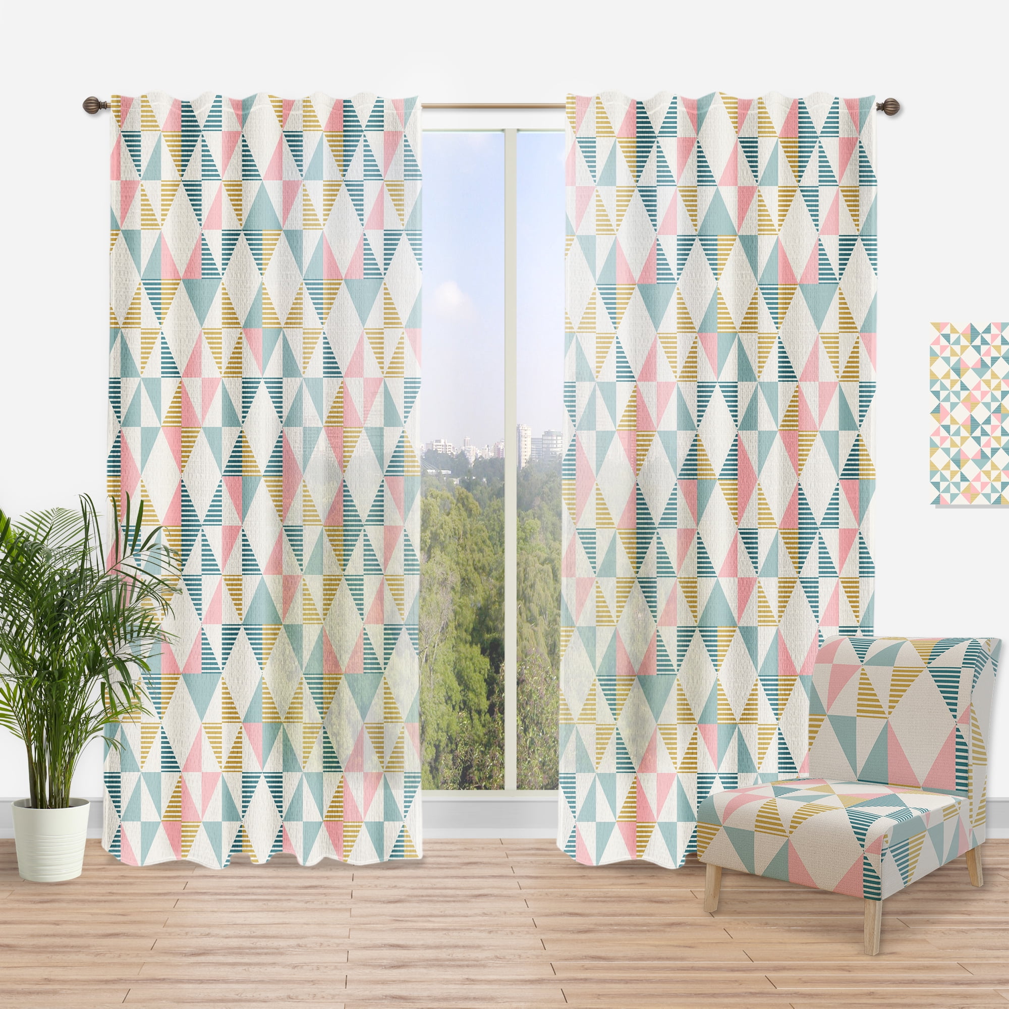 Designart 'Diamond Retro Pattern II' Mid-Century Modern Curtain Panel