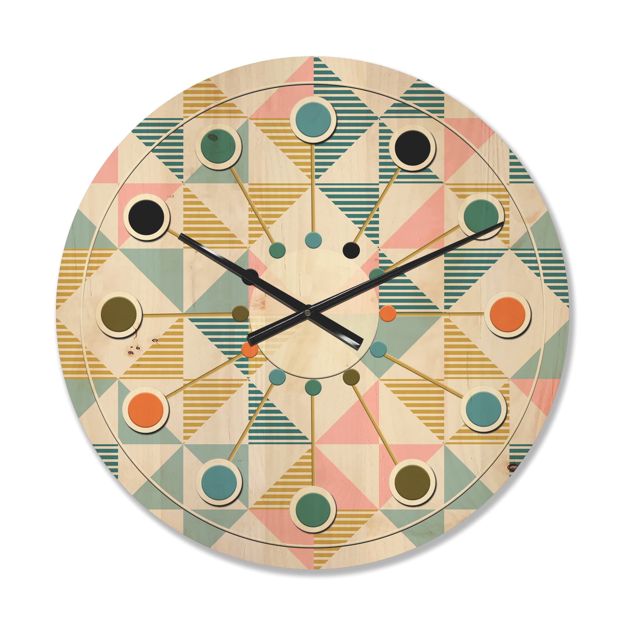 Designart 'Diamond Retro Pattern II' Mid-Century Modern Wood Wall Clock