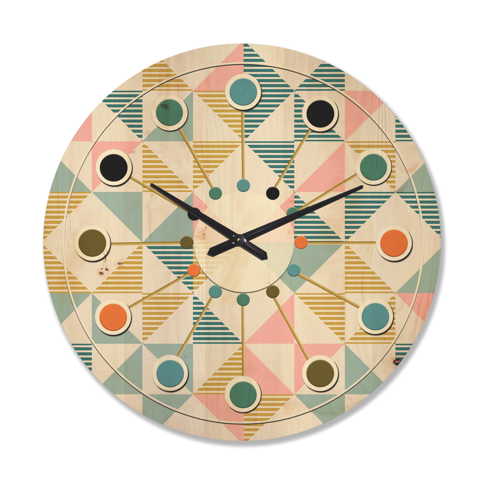 Designart 'Diamond Retro Pattern II' Mid-Century Modern Wood Wall Clock