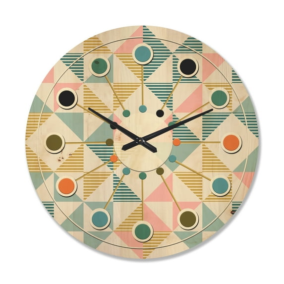 Designart 'Diamond Retro Pattern II' Mid-Century Modern Wood Wall Clock