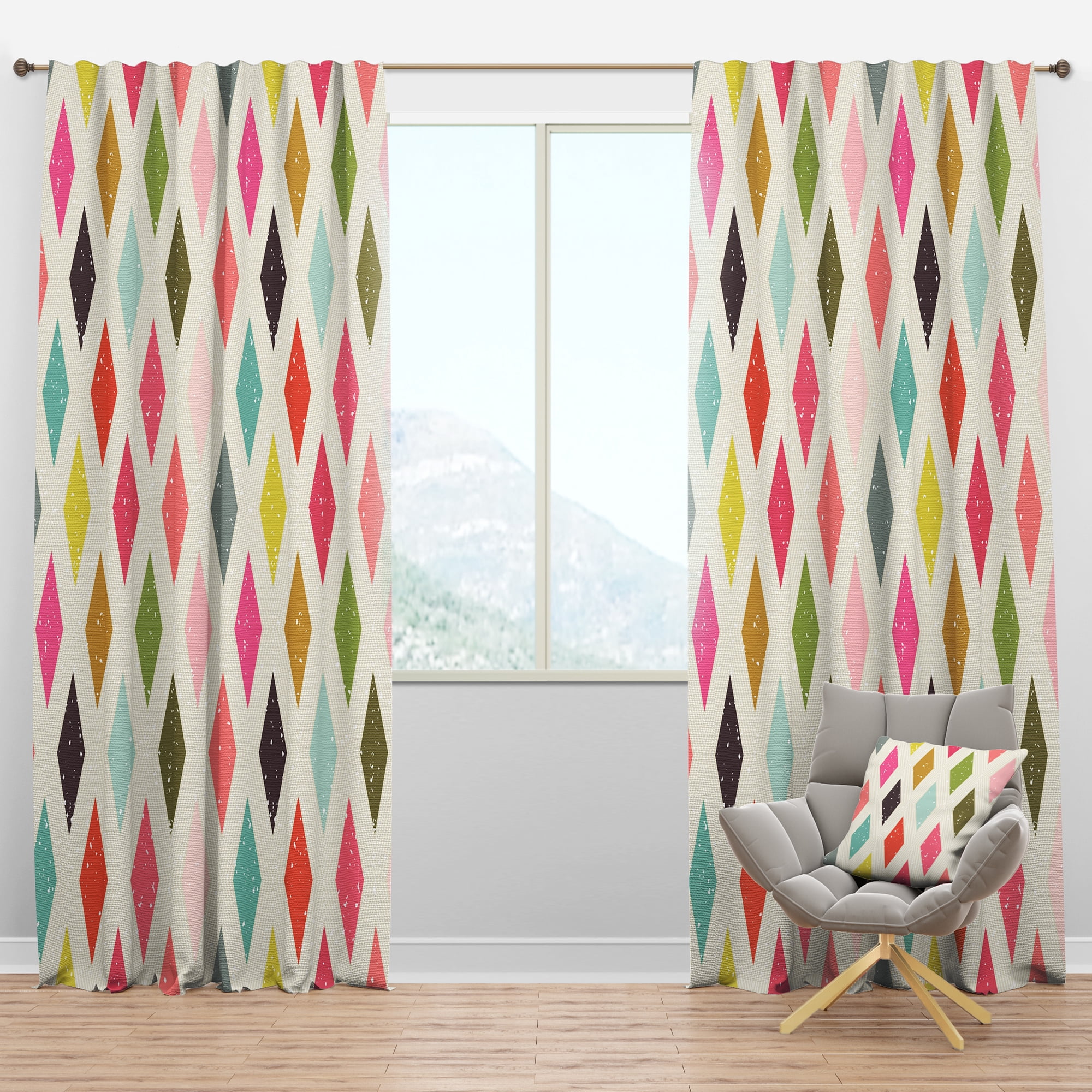 Designart 'Diamond Retro Pattern III' Mid-Century Modern Blackout Curtain Panel
