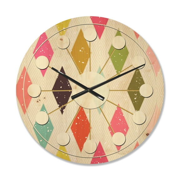 Designart 'Diamond Retro Pattern III' Mid-Century Modern Wood Wall Clock