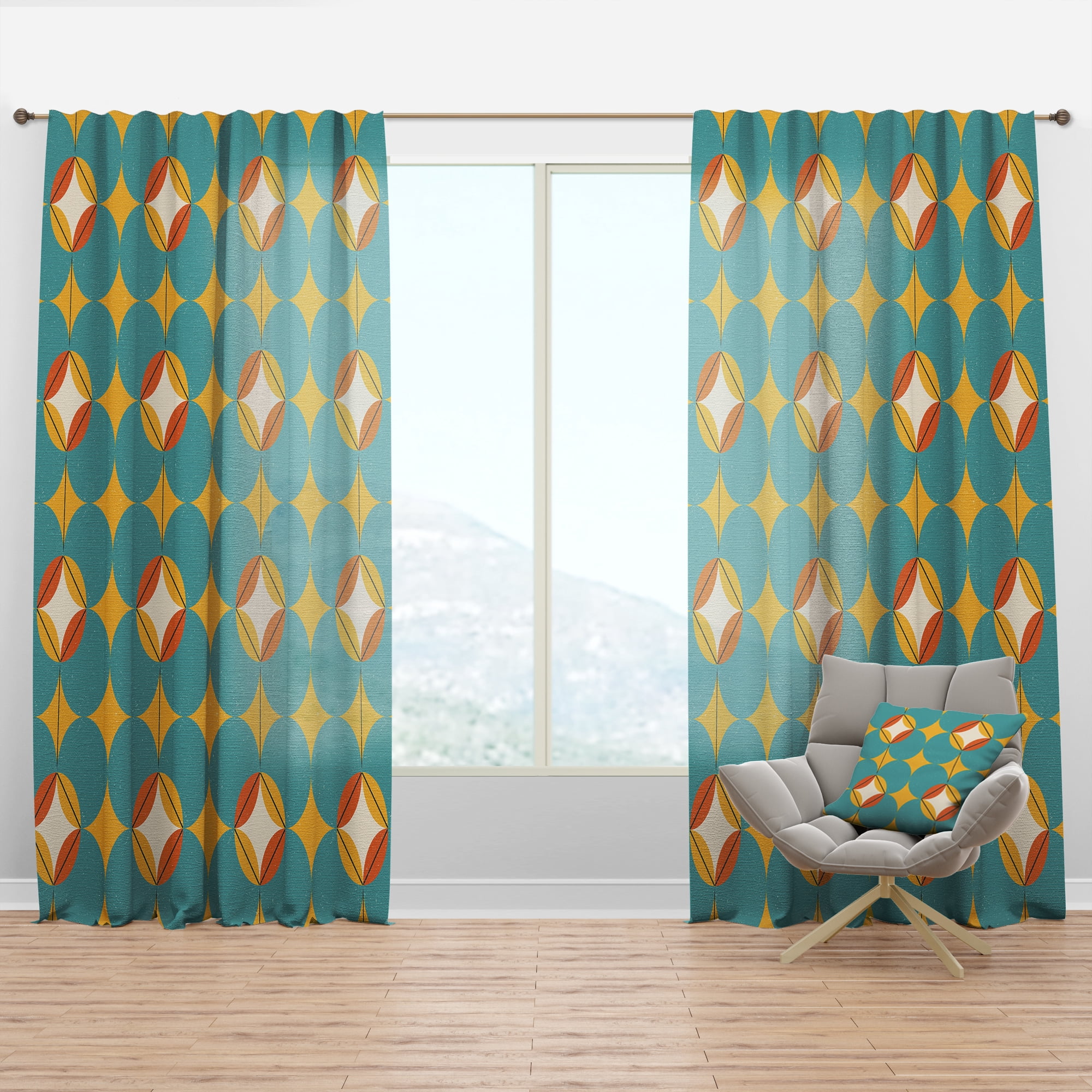 Designart 'Diamond Retro Pattern IV' Mid-Century Modern Curtain Panel