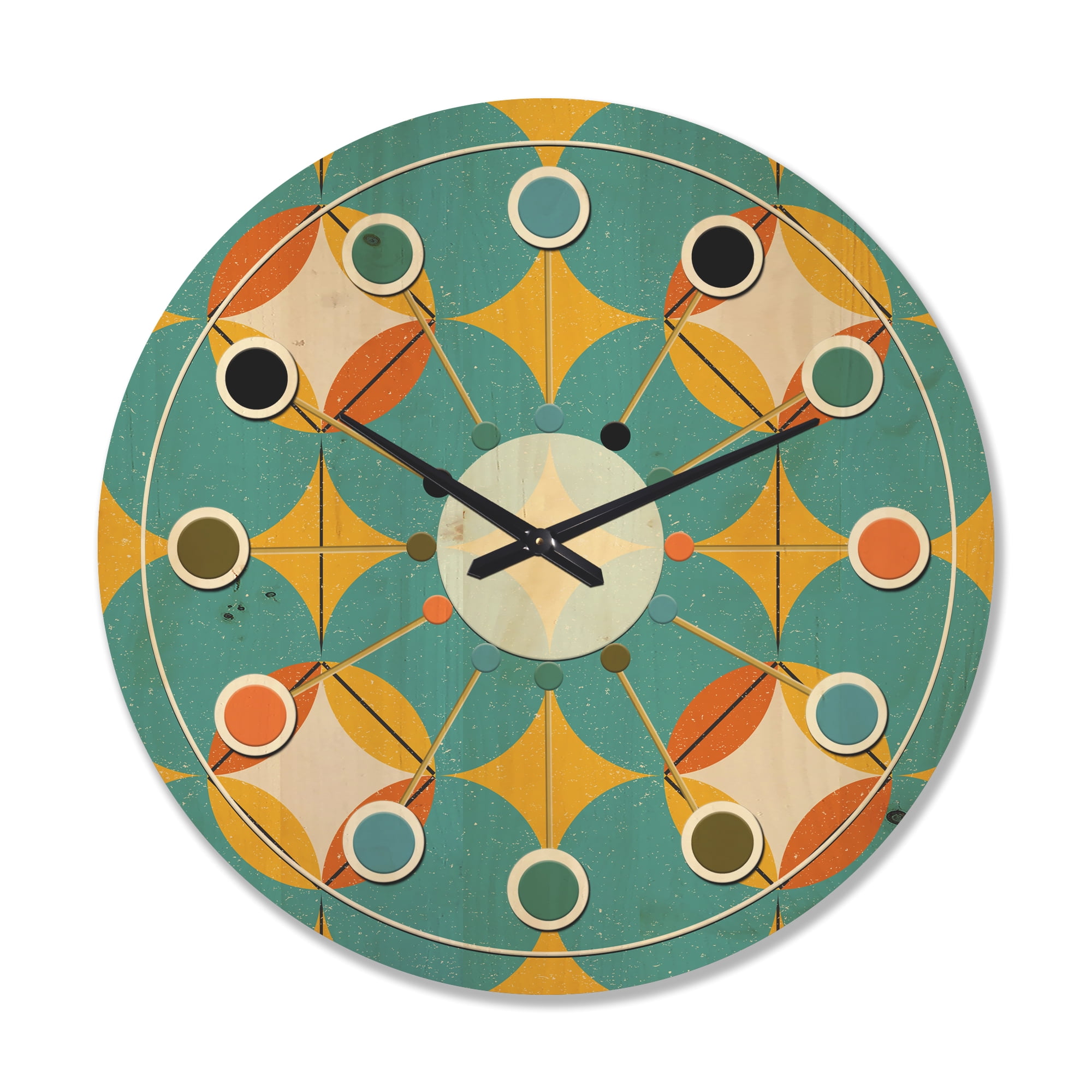 Designart 'Diamond Retro Pattern IV' Mid-Century Modern Wood Wall Clock