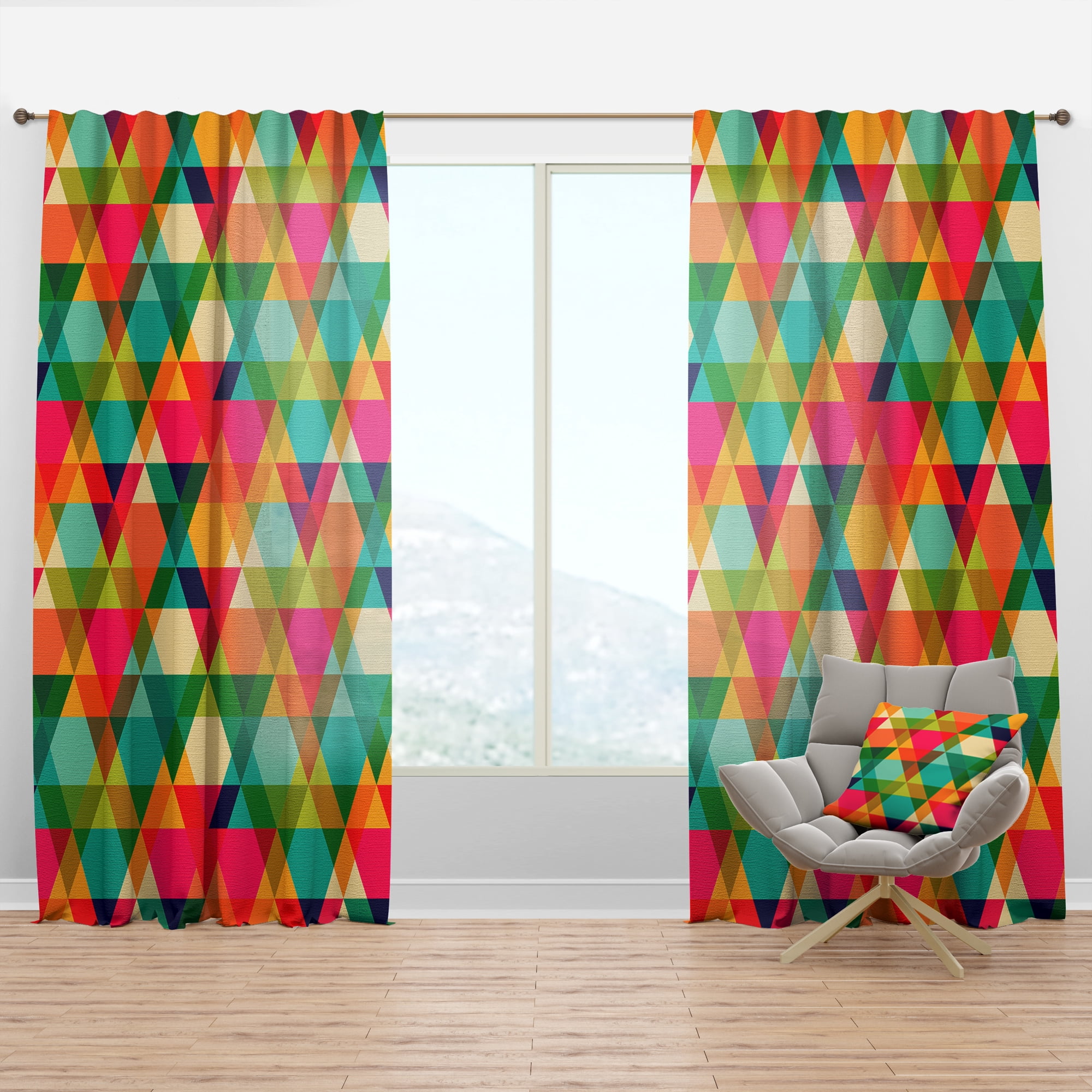 Designart 'Diamond Retro Pattern IX' Mid-Century Modern Curtain Panel