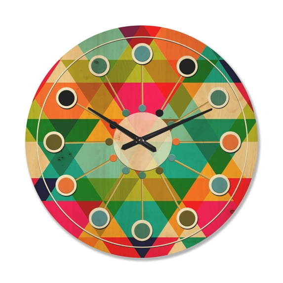 Designart 'Diamond Retro Pattern IX' Mid-Century Modern Wood Wall Clock