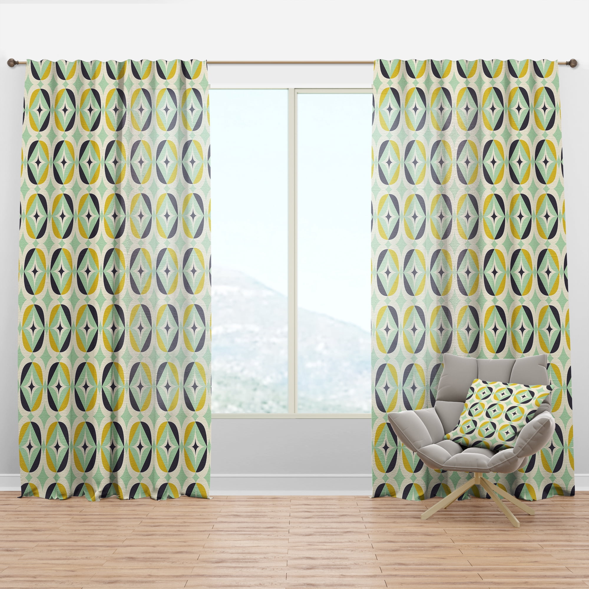 Designart 'Diamond Retro Pattern V' Mid-Century Modern Curtain Panel