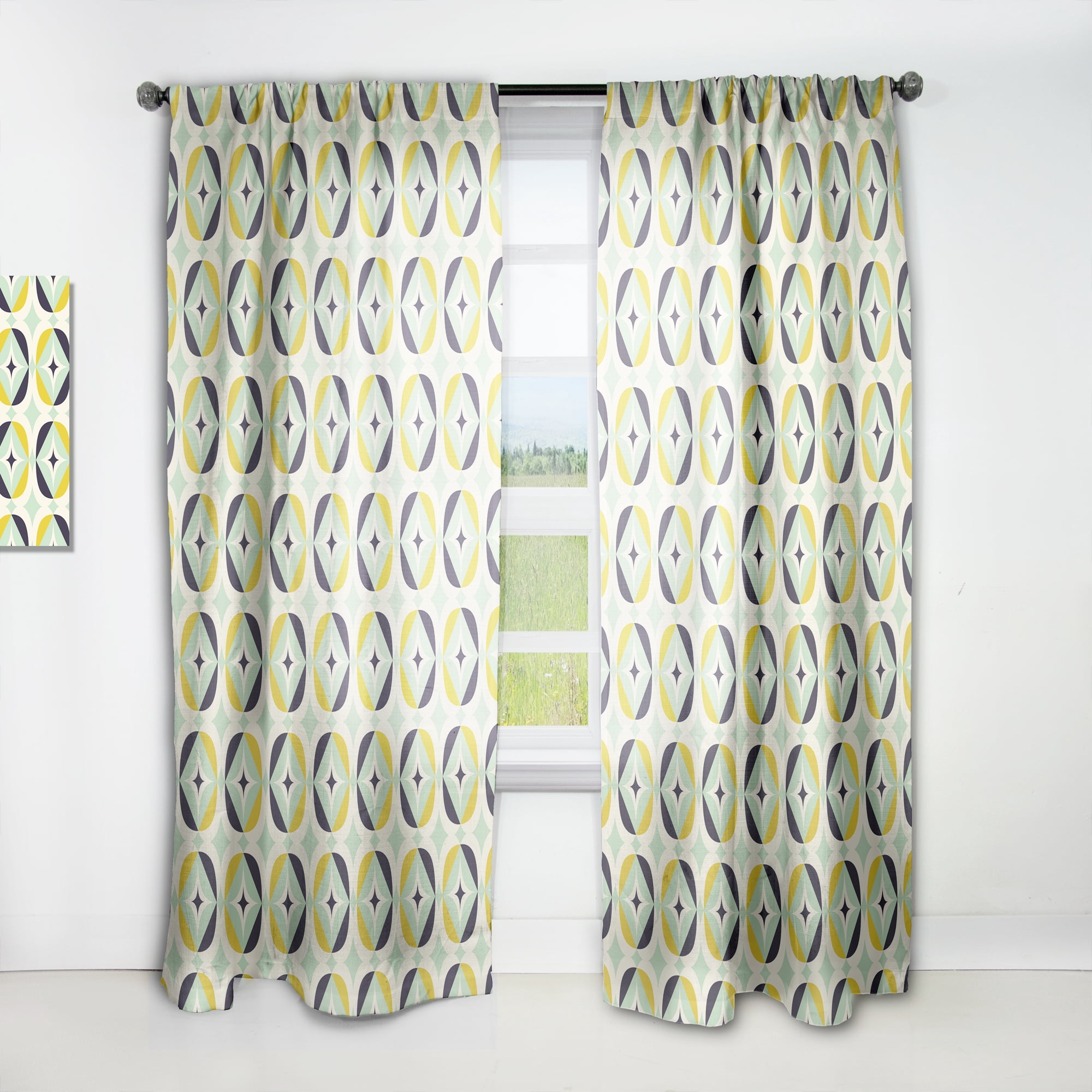 Designart 'Diamond Retro Pattern V' Mid-Century Modern Curtain Panel
