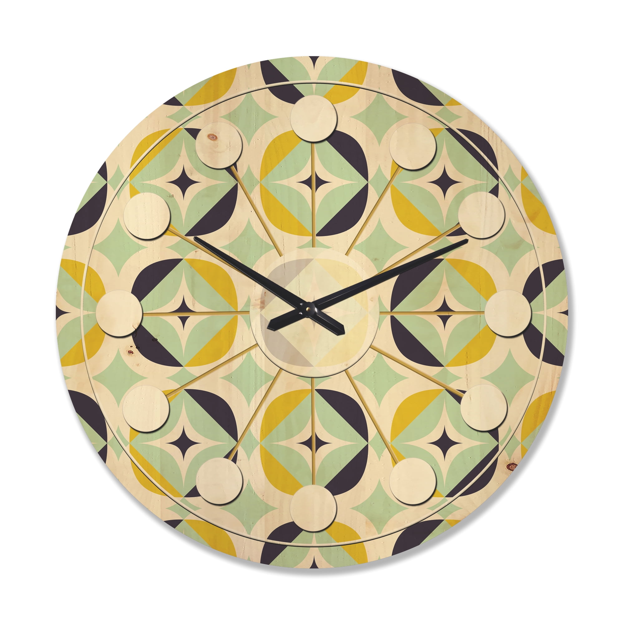 Designart 'Diamond Retro Pattern V' Mid-Century Modern Wood Wall Clock