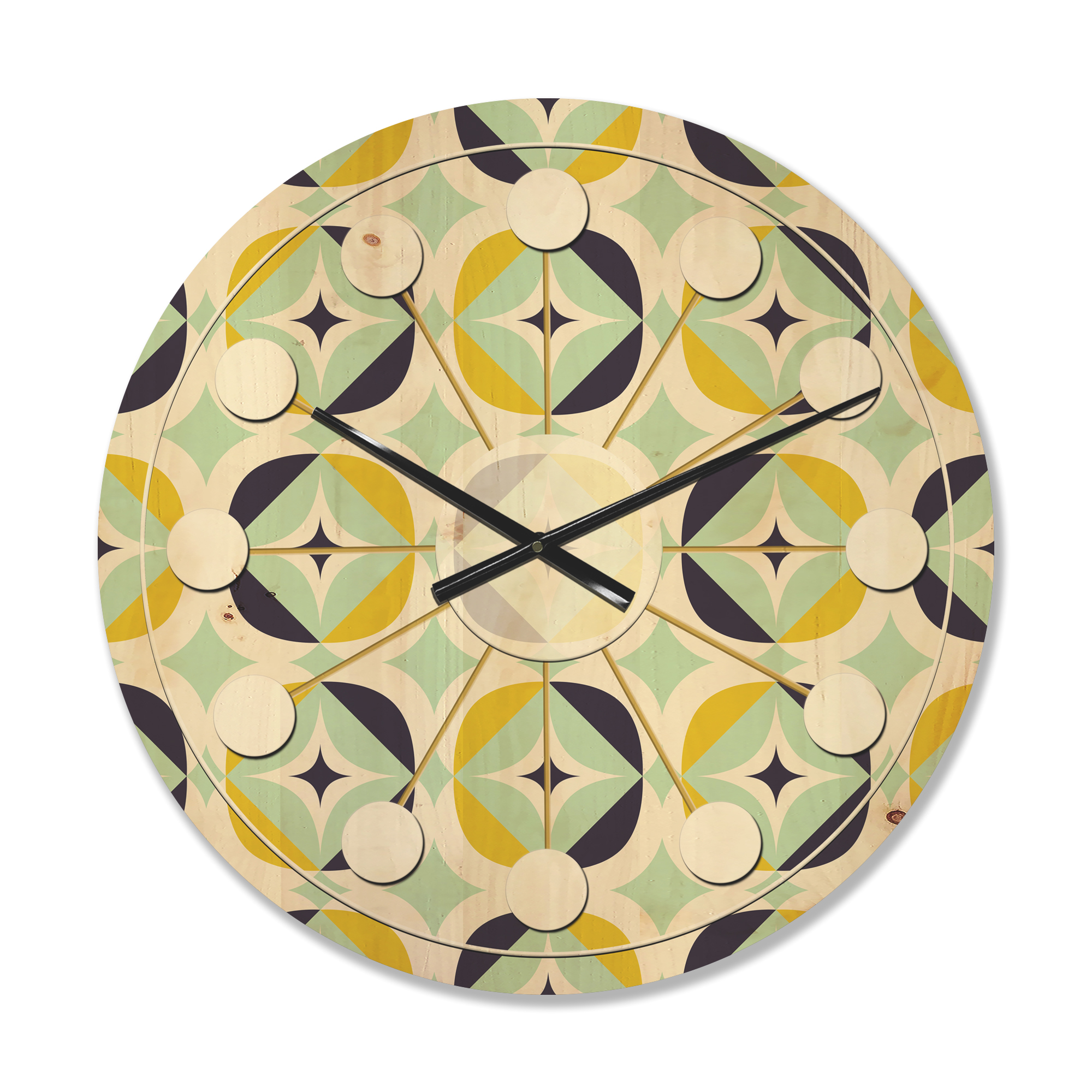 Designart 'Diamond Retro Pattern V' Mid-Century Modern Wood Wall Clock