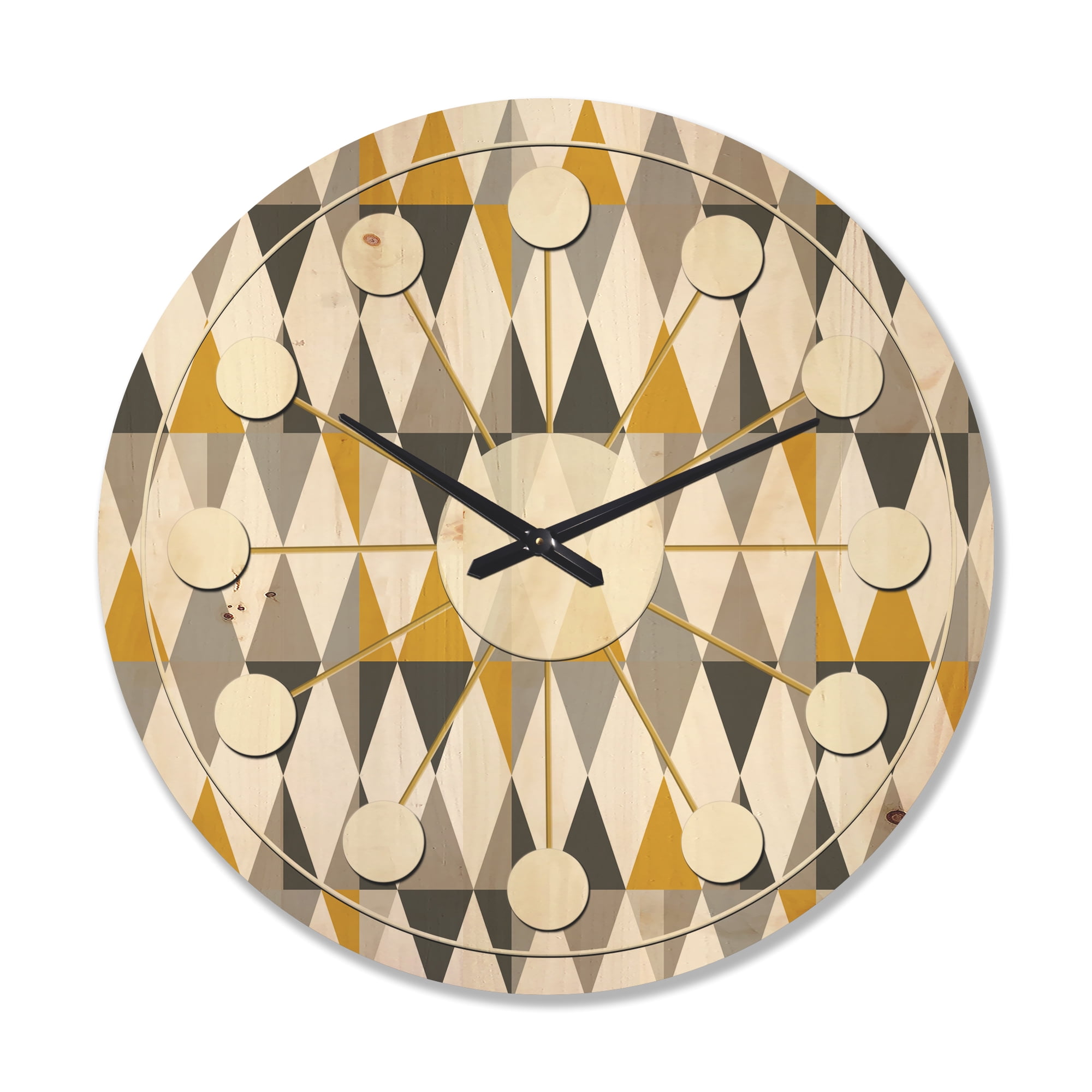 Designart 'Diamond Retro Pattern VIII' Mid-Century Modern Wood Wall Clock