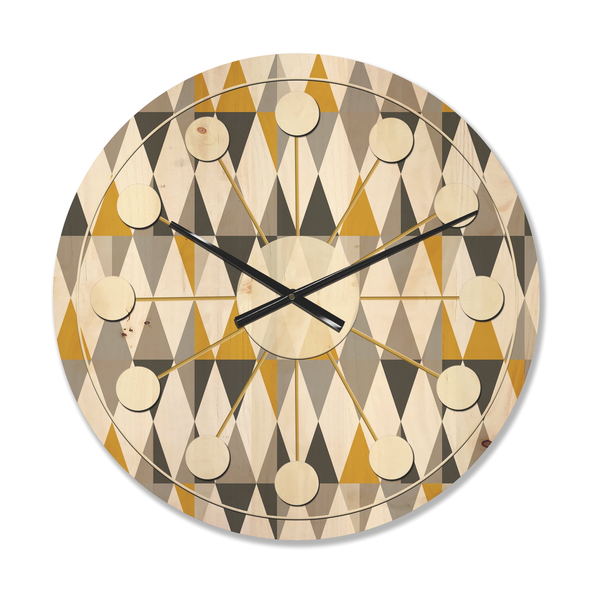 Designart 'Diamond Retro Pattern VIII' Mid-Century Modern Wood Wall Clock