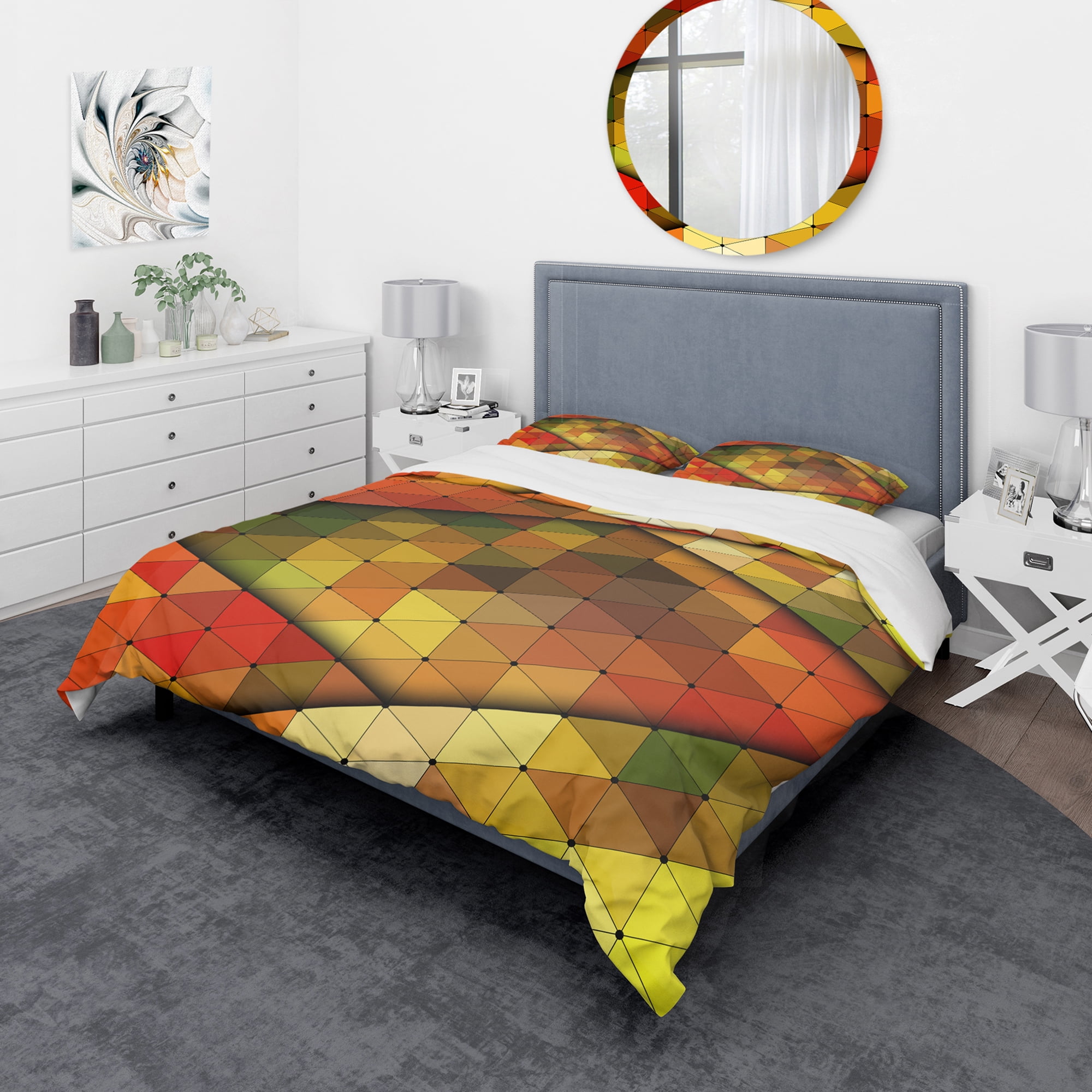 Designart 'Diamond Shaped Geometry in Yellow, Red and Green' Modern & Contemporary Duvet Cover Set