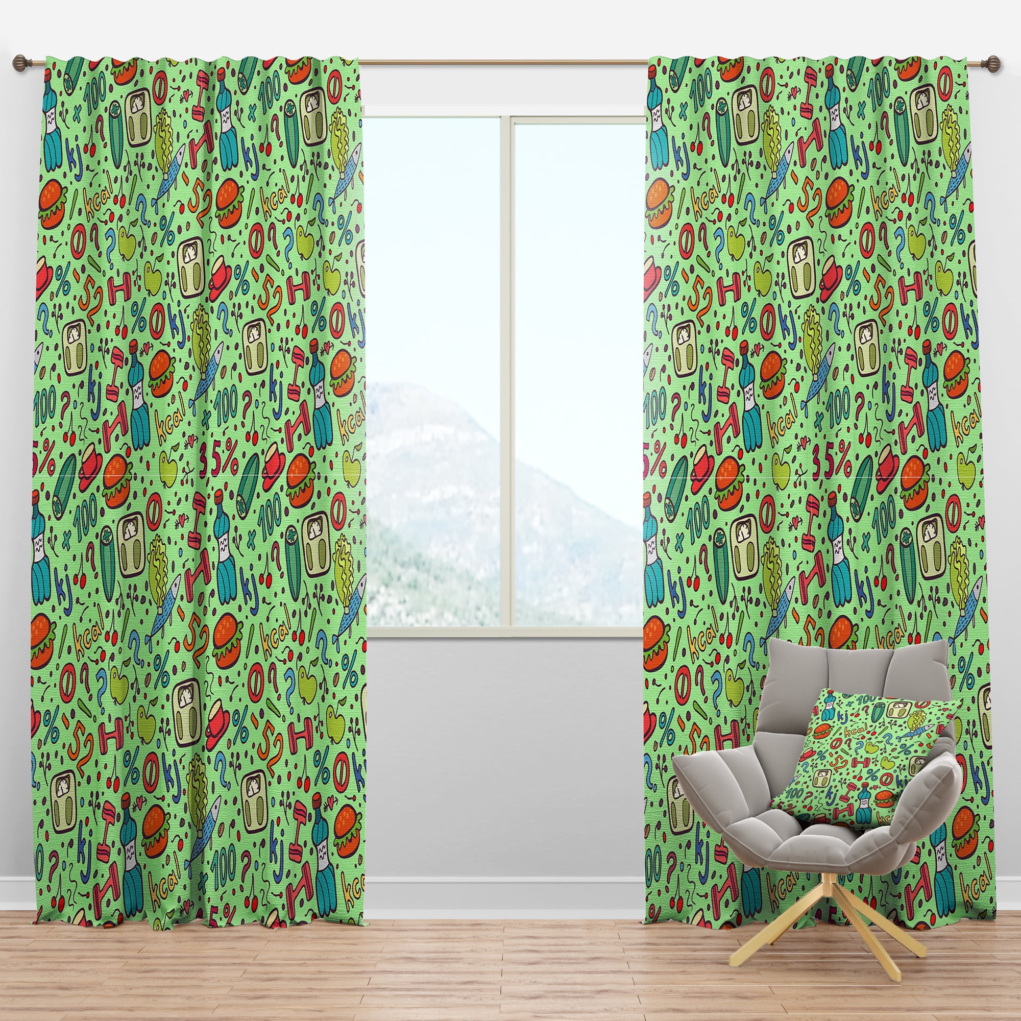 Designart 'Diet Green Protein Pattern' Traditional Blackout Curtain Panel