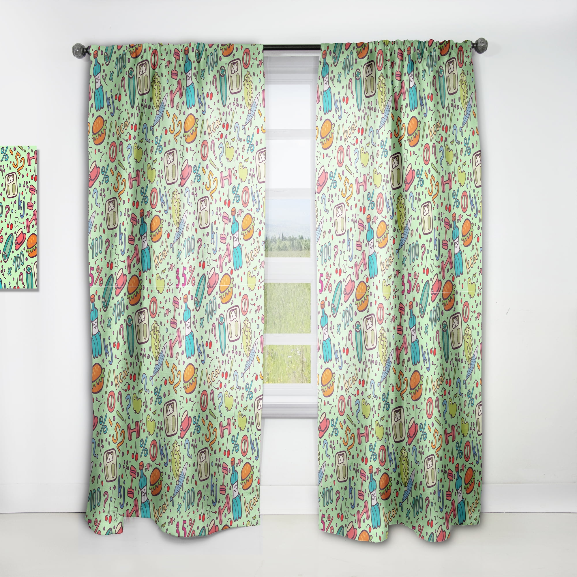 Designart 'Diet Green Protein Pattern' Traditional Curtain Panel
