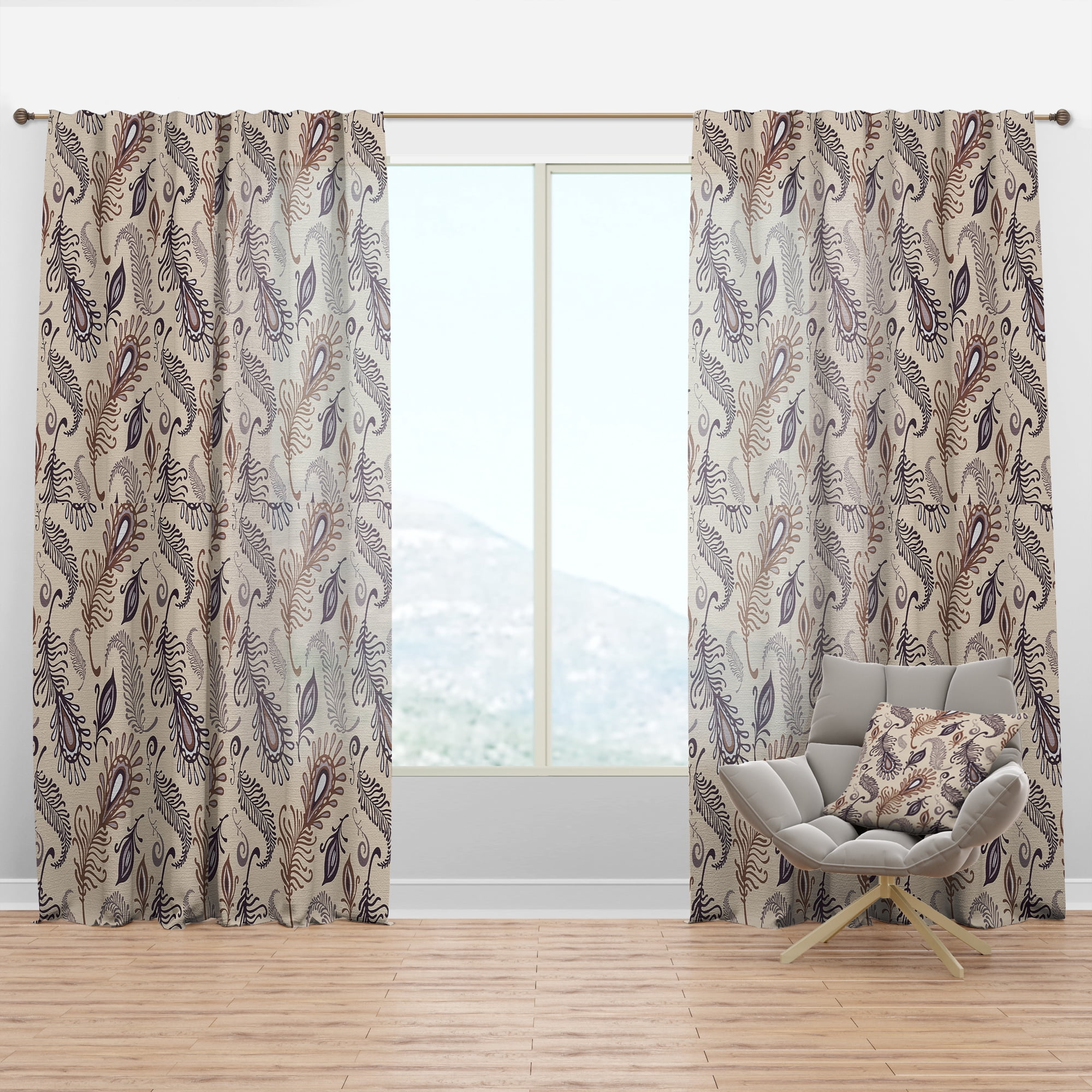 Designart 'Different Feather Pattern' Southwestern Curtain Panel