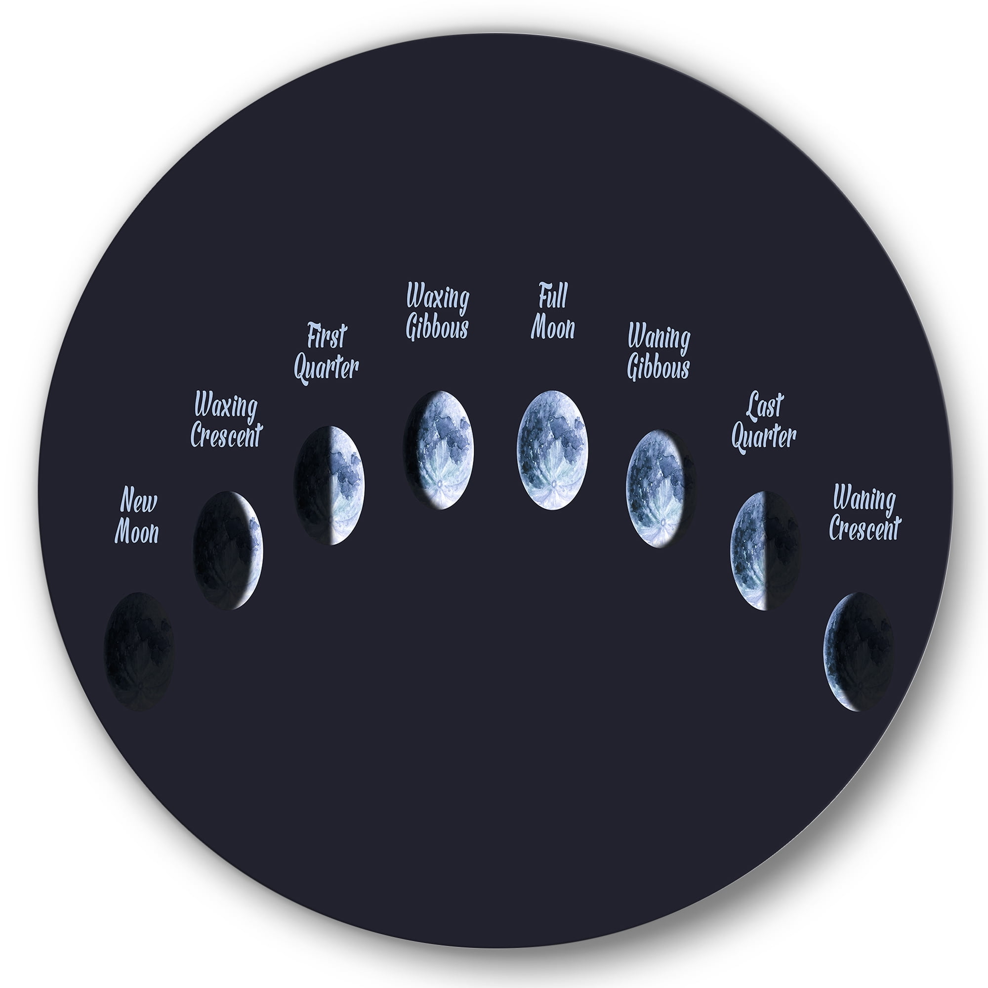 Designart 'Different Moon Phases In Space' Bohemian & Eclectic Circle Metal Wall Art 29x29 - Disc of 29
