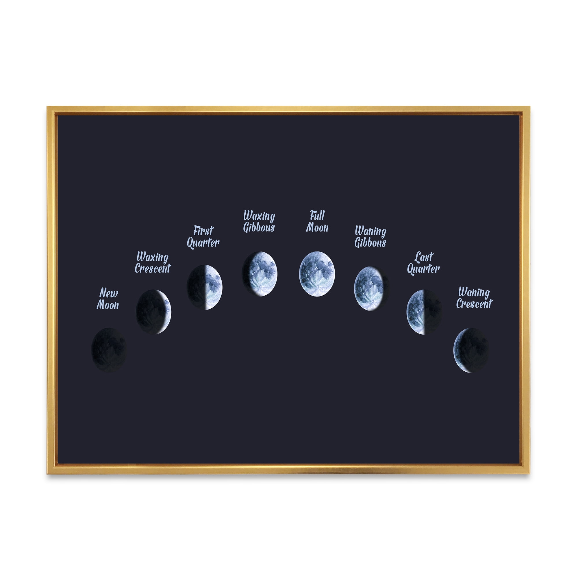 Designart 'Different Moon Phases In Space' Bohemian & Eclectic Framed Canvas Wall Art Print