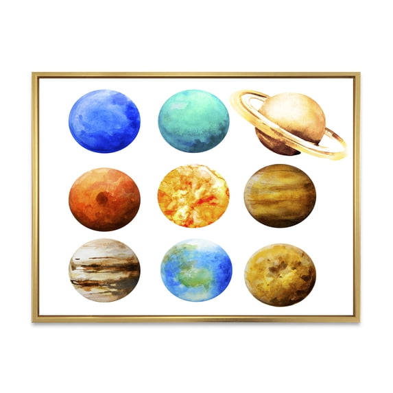 Designart 'Different Planets In Orbit' Modern Framed Canvas Wall Art Print