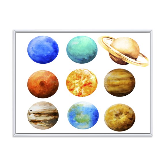 Designart 'Different Planets In Orbit' Modern Framed Canvas Wall Art Print
