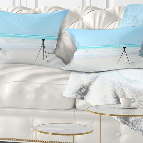 Designart Digital Camera and Tripod on Beach - Landscape Wall Throw Pillow - 12x20